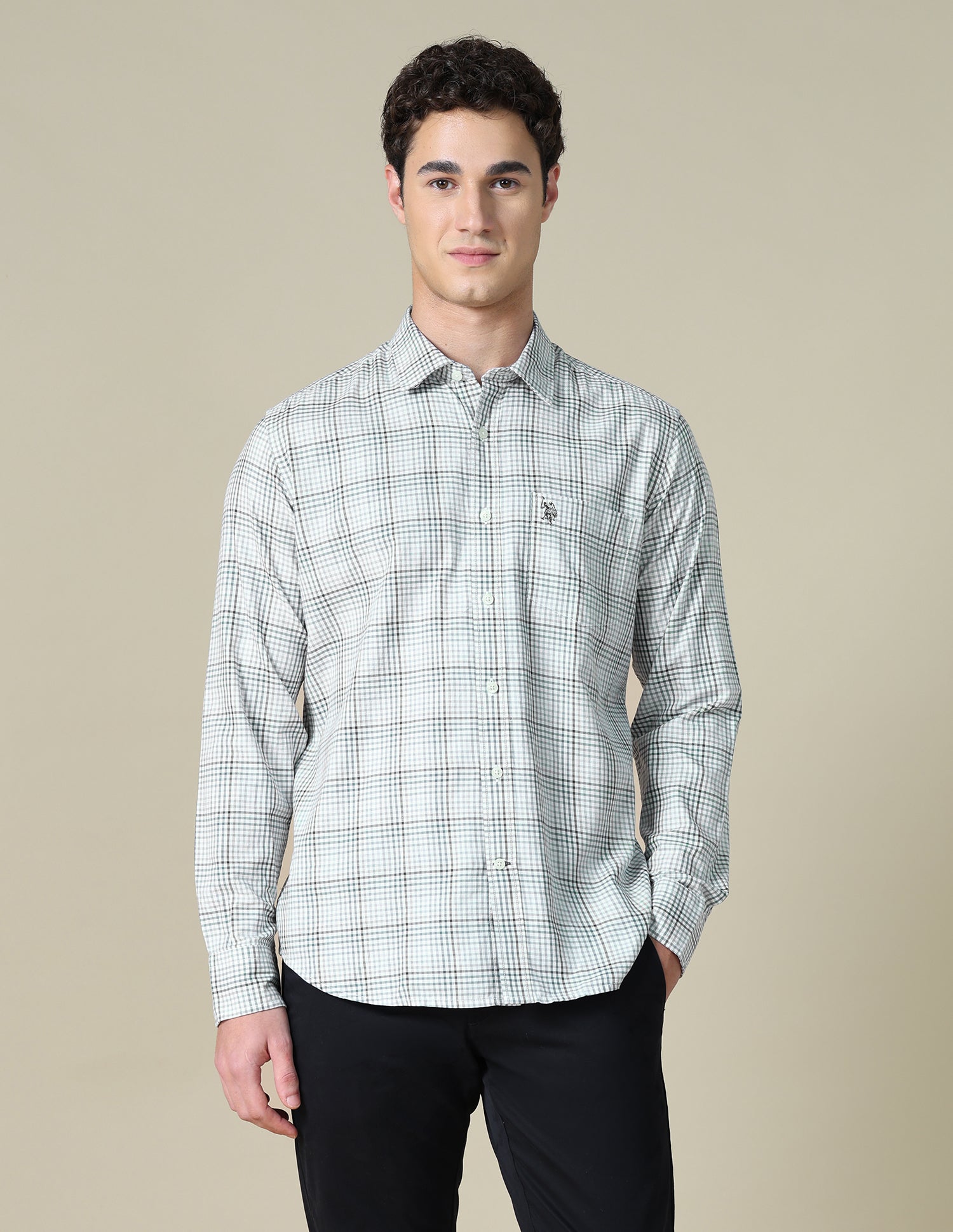 Grid Tattersall Checked Twill Shirt Grey - U.S. Polo Assn. India | Large