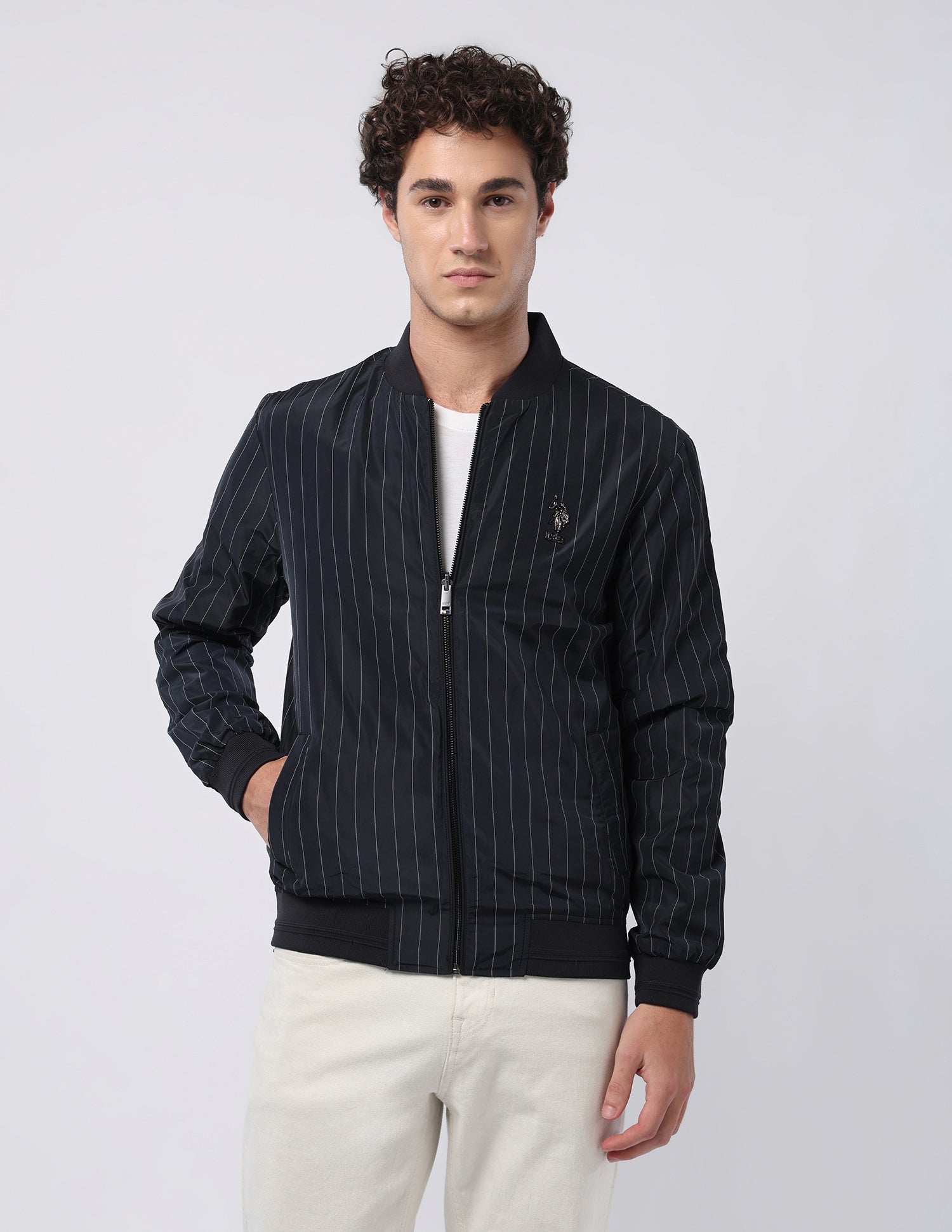 Vertical Striped Bomber Jacket Navy - U.S. Polo Assn. India | Large