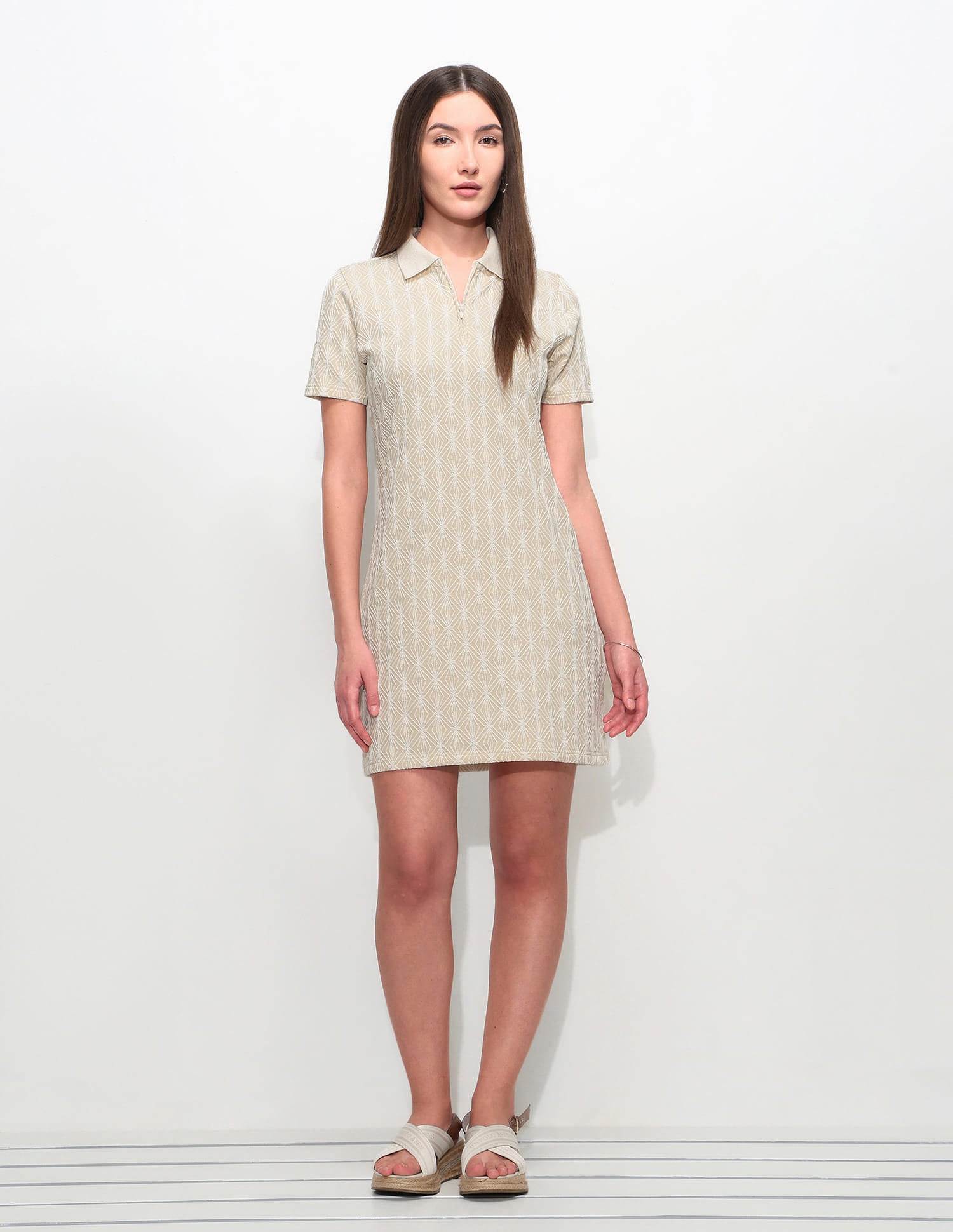 Geometric Self Design Polo Shirt Dress Beige - U.S. Polo Assn. India | Large