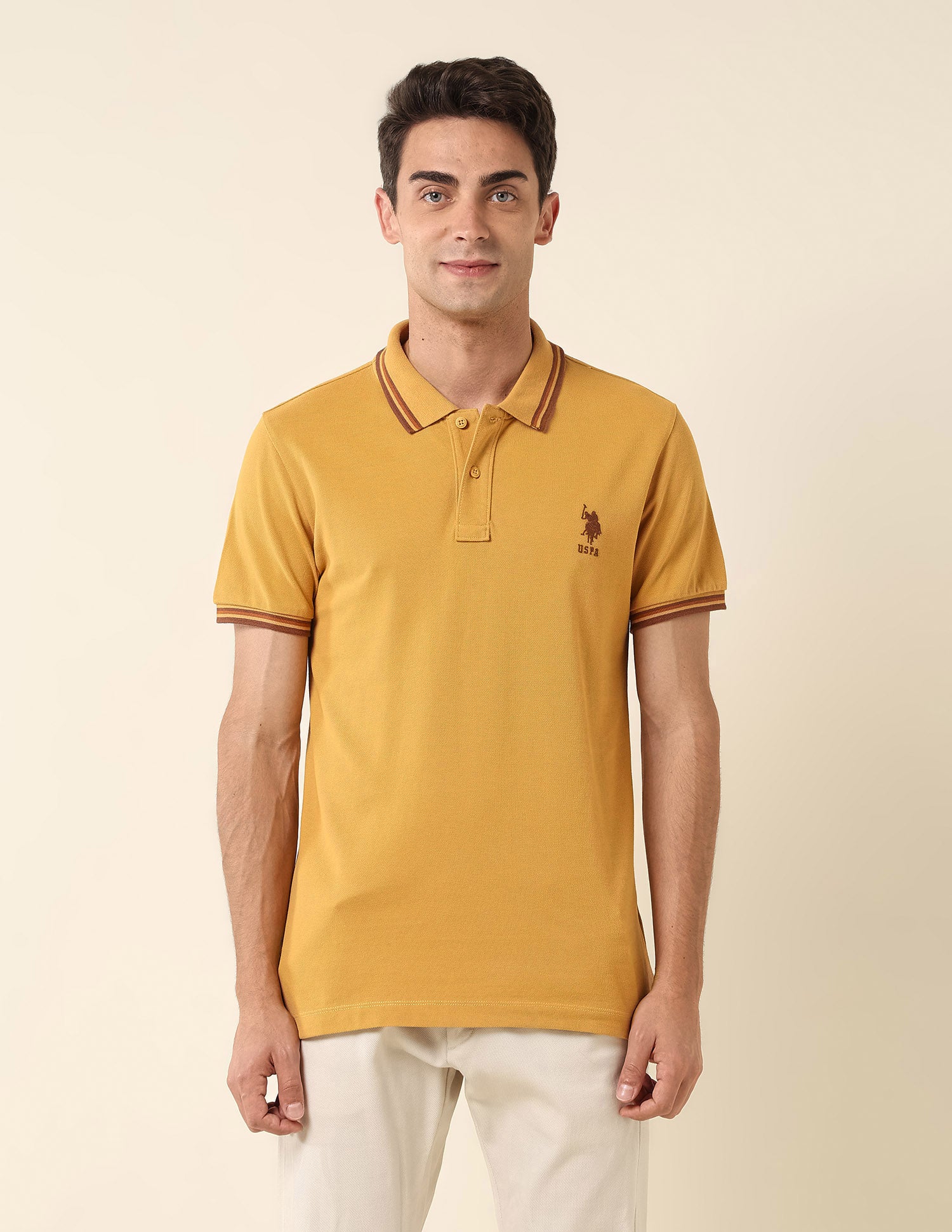 Pure Cotton Slim Fit Polo Shirt Mustard - U.S. Polo Assn. India | Large
