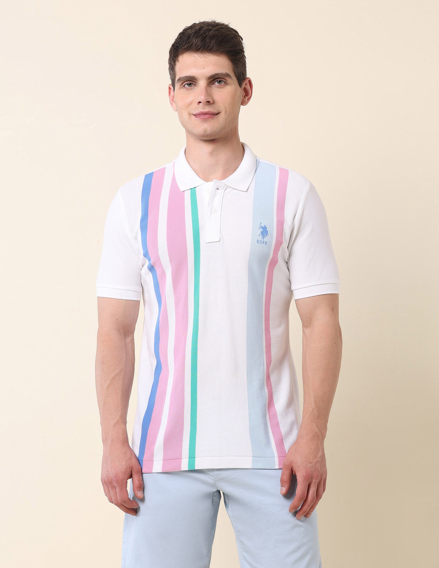 Vertical Striped Summer Splash Polo Shirt White - U.S. Polo Assn. India | Large