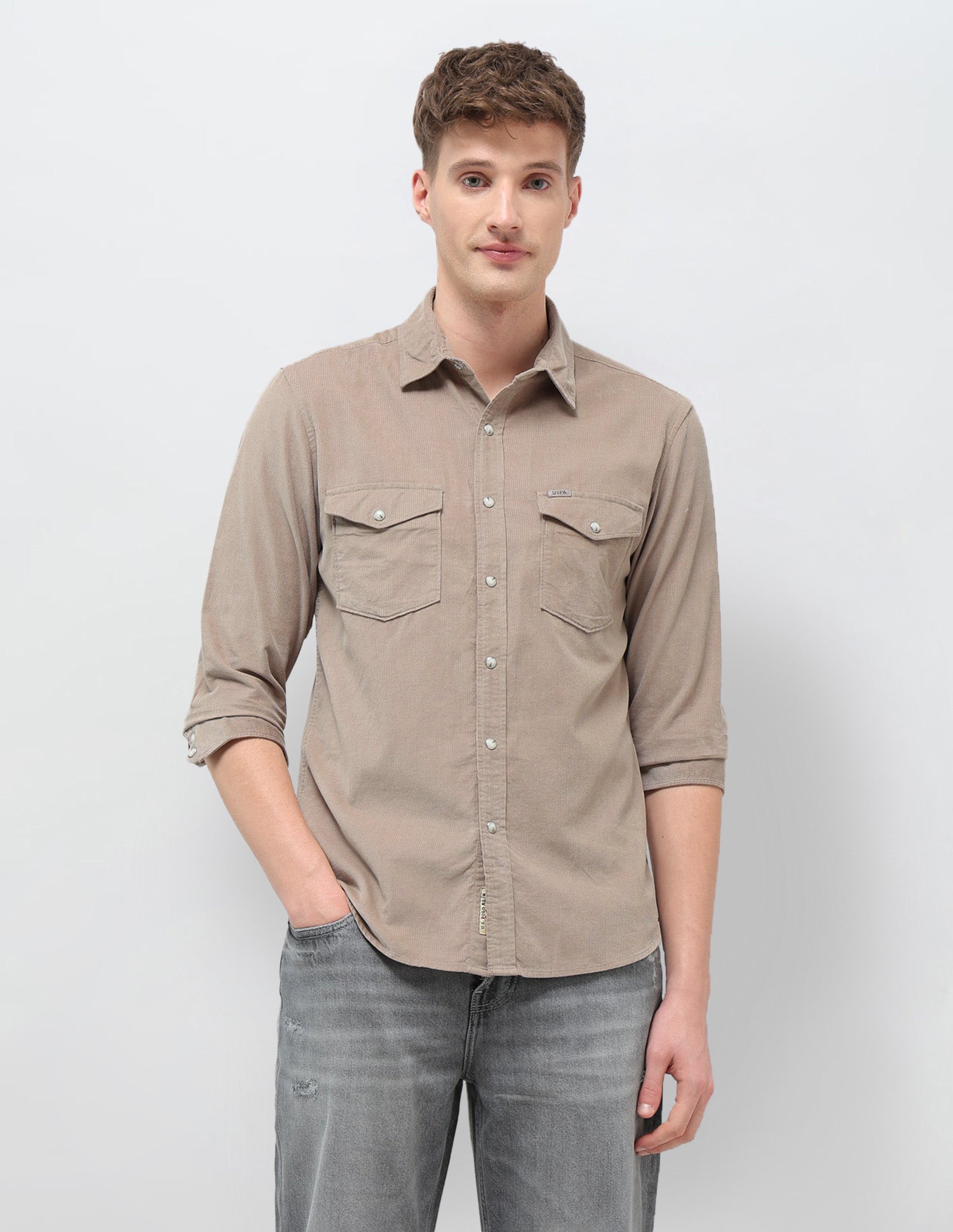 Corduroy Slim Fit Shirt Khaki - U.S. POLO ASSN. | Large