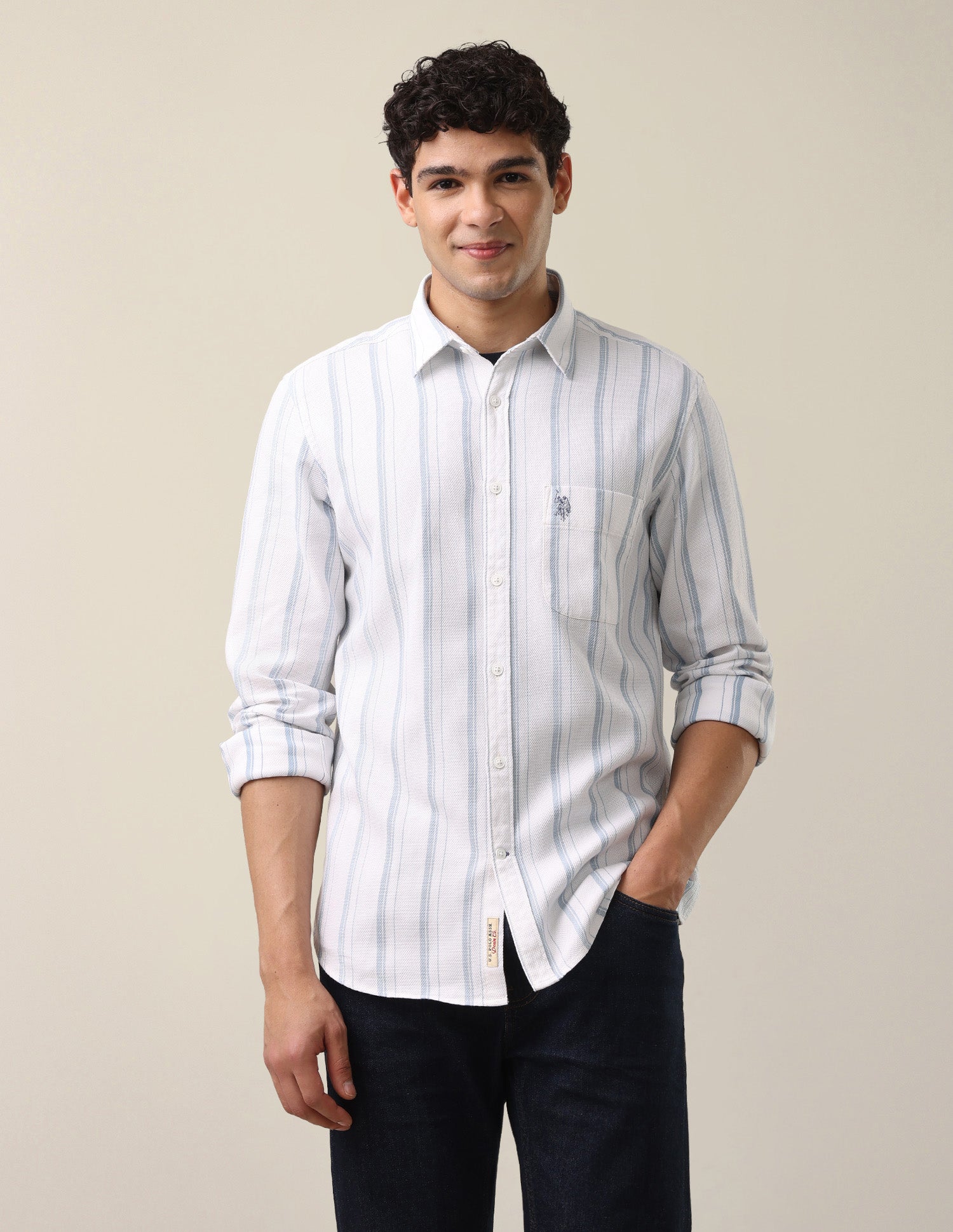 Vertical Striped Regular Fit Shirt Light Blue - U.S. Polo Assn. India | Large
