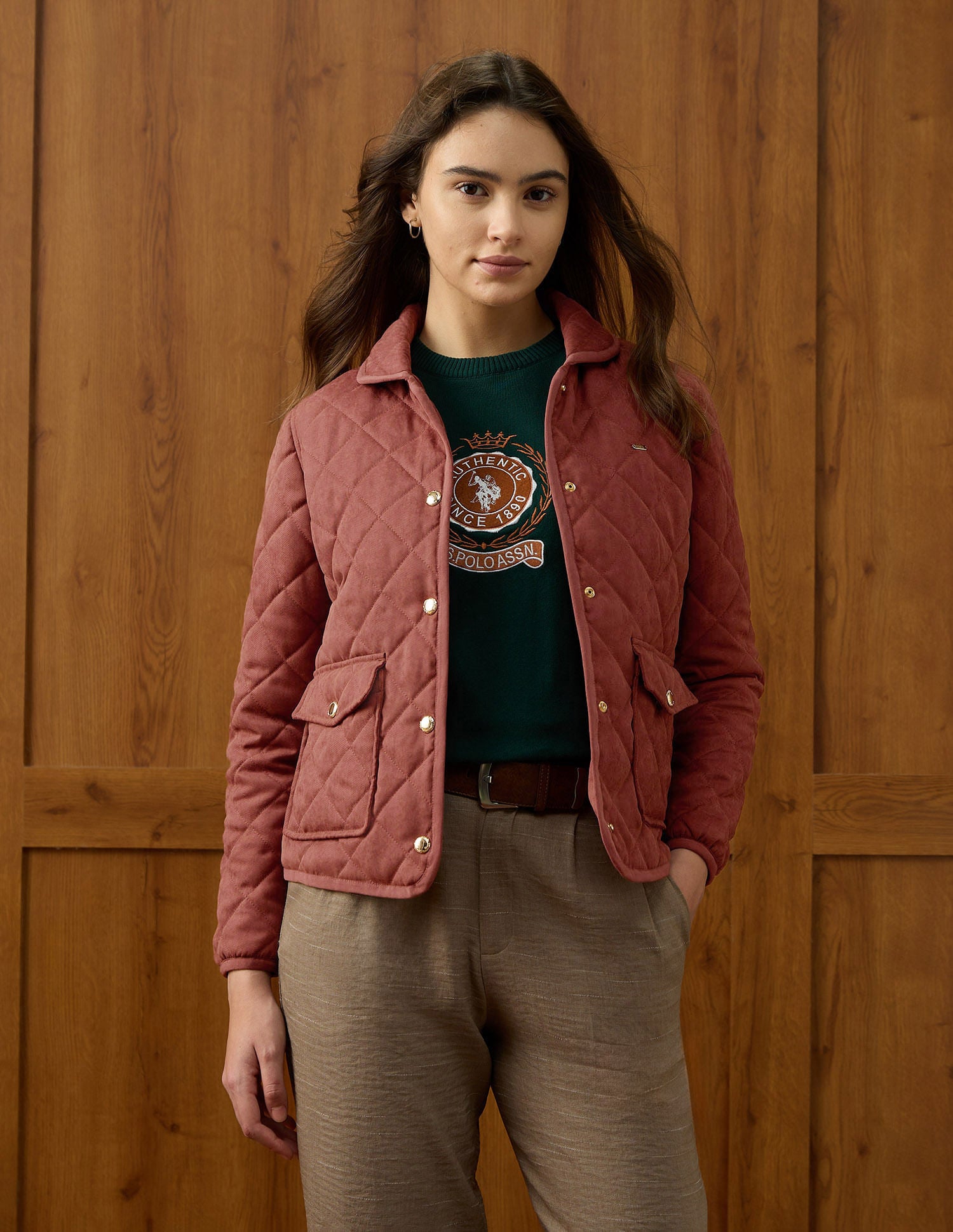 Solid Regular Fit Quilted Jacket Bronze - U.S. POLO ASSN. | Large