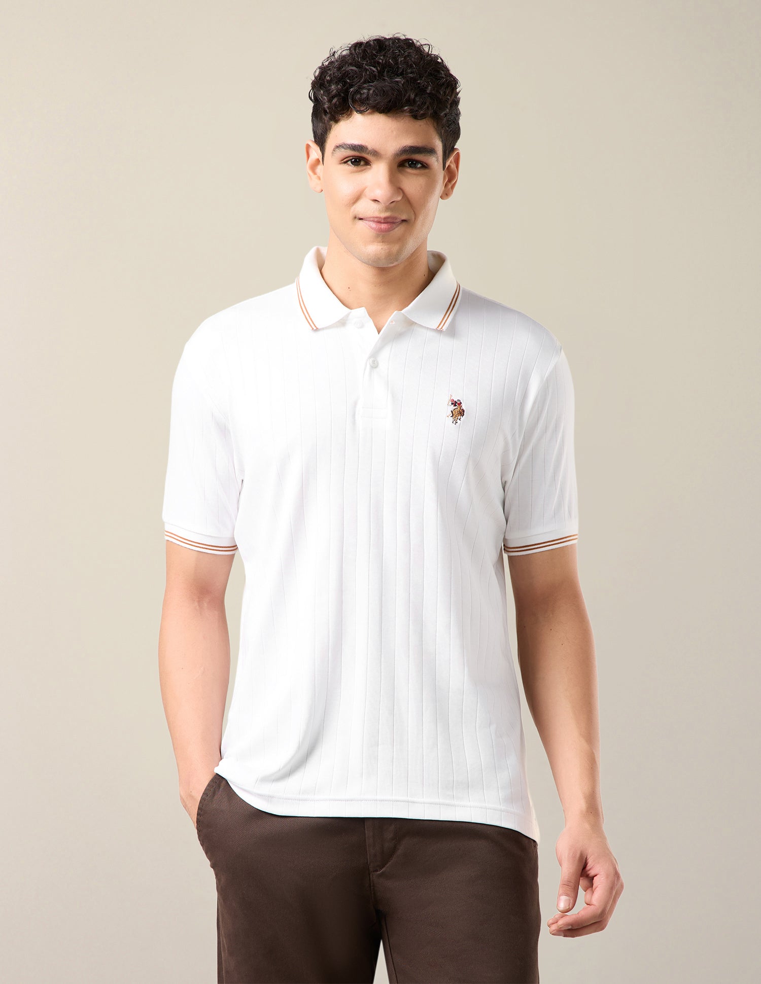 Patterned Knit Slim Fit Polo Shirt White - U.S. Polo Assn. India | Large