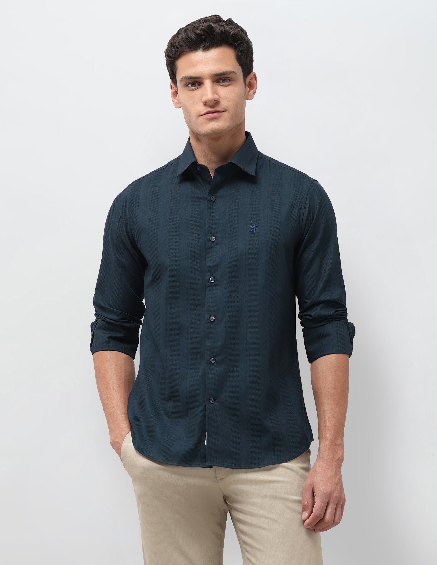 Tailored Fit Dobby Shirt Teal - U.S. Polo Assn. India | Large