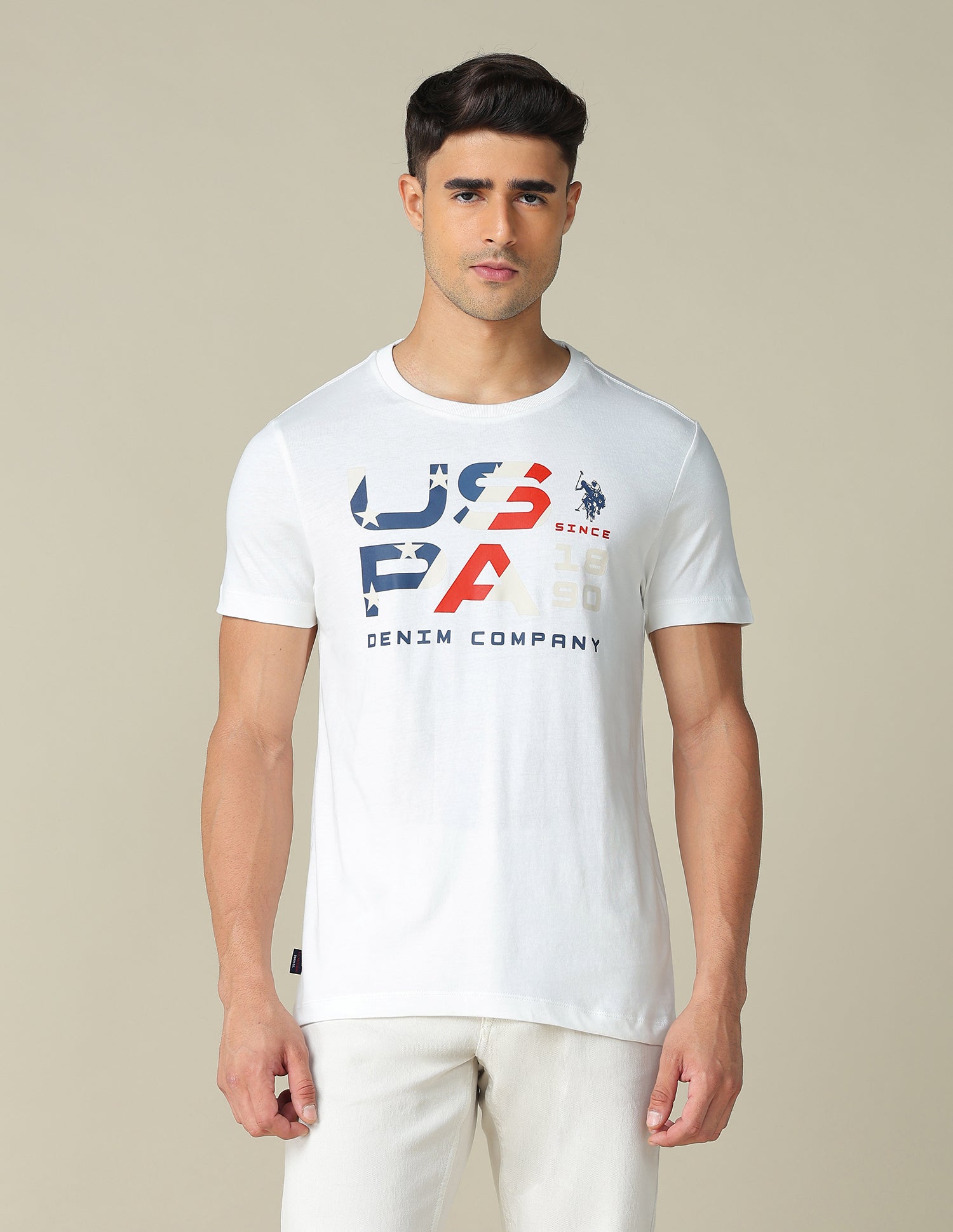 Muscle Fit Brand Printed T- Shirt Ivory - U.S. POLO ASSN. | Large