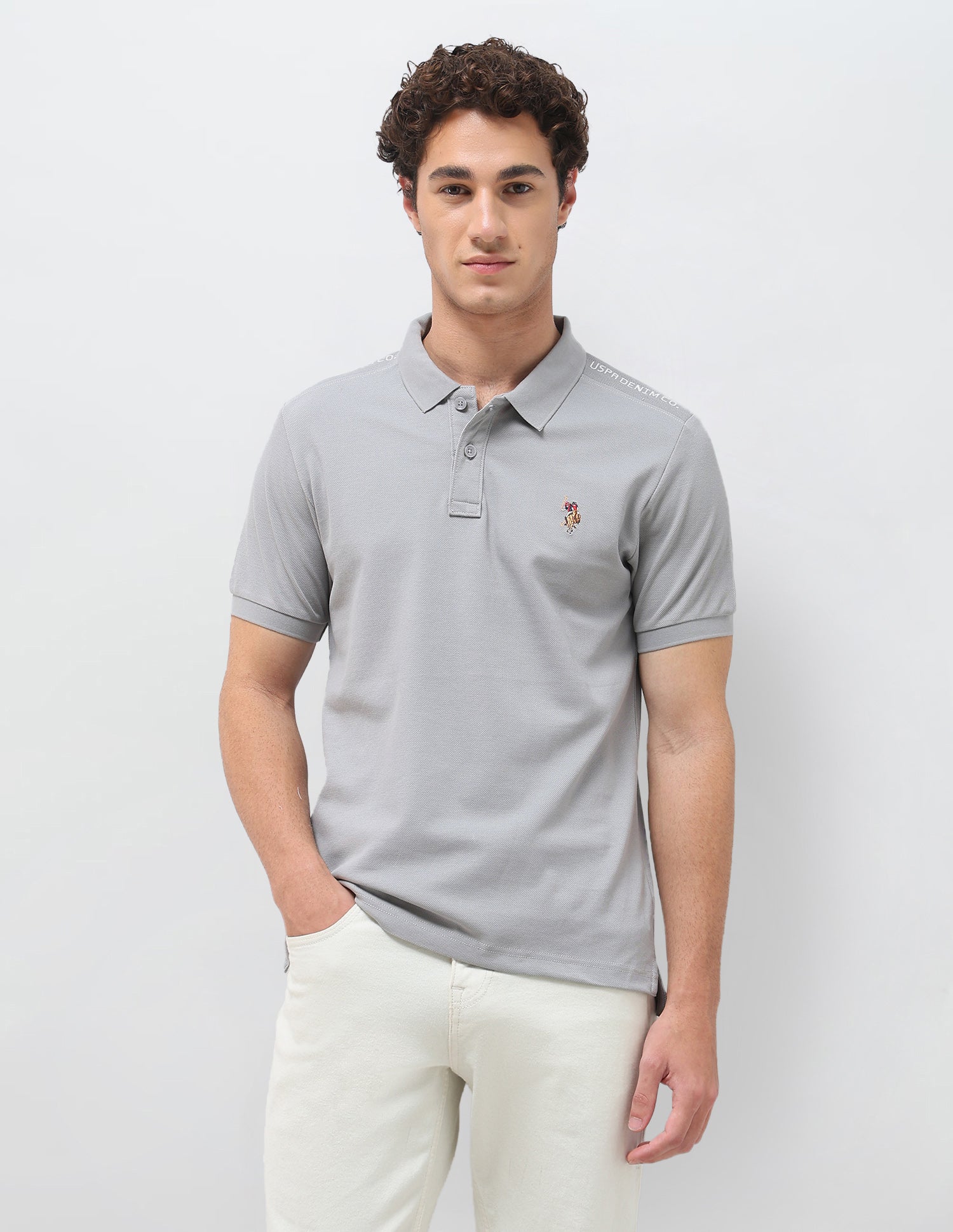 Solid Slim Fit Polo Shirt Grey - U.S. Polo Assn. India | Large