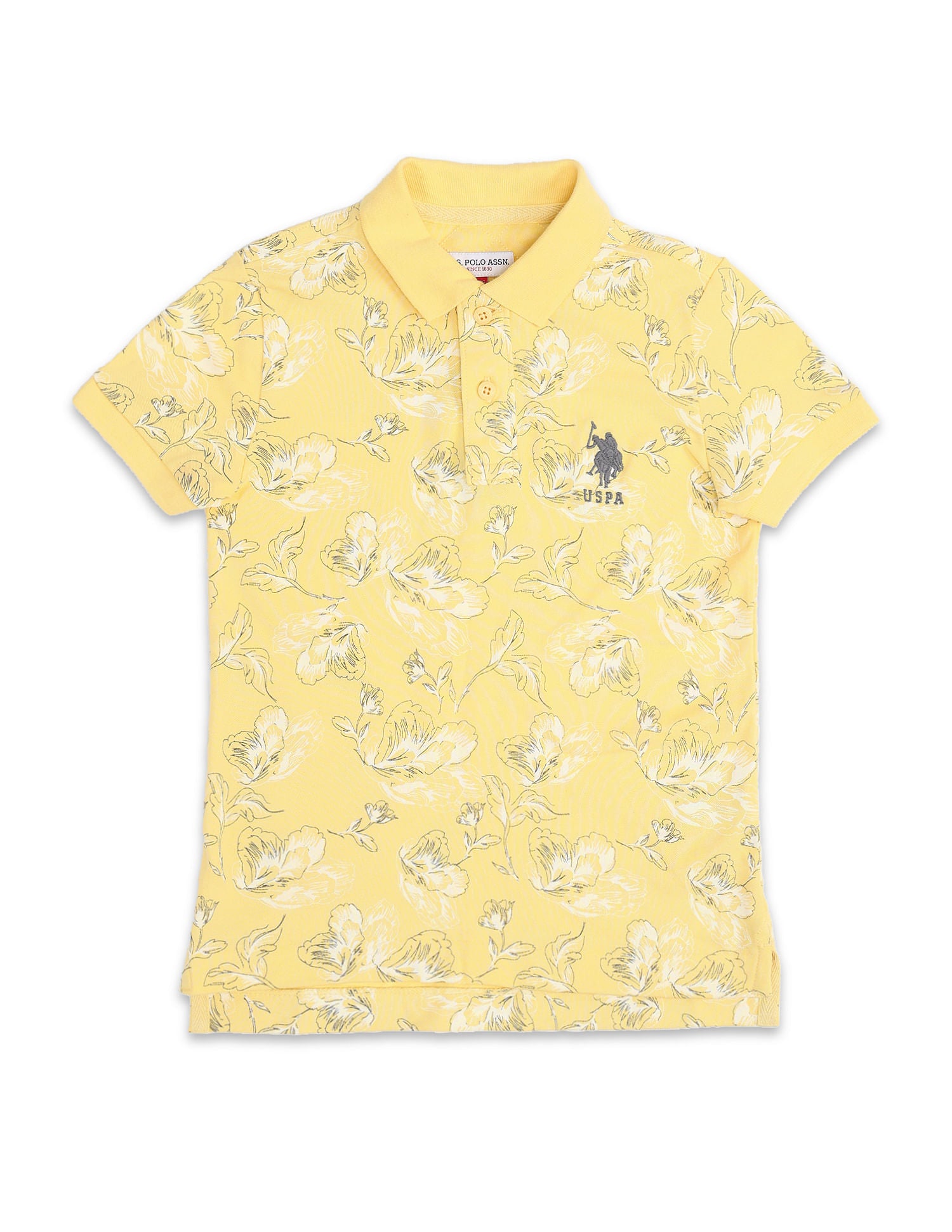 Boys Printed Cotton Polo Shirt Light Yellow - U.S. Polo Assn. India | Large