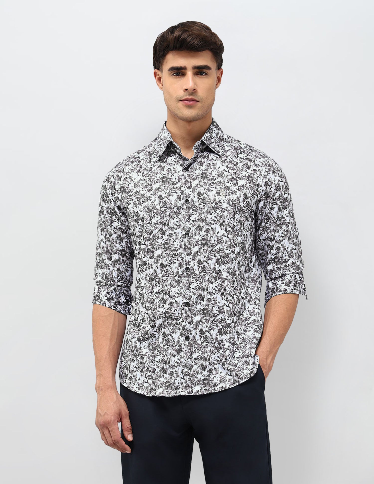 Floral Printed Satin Shirt Brown - U.S. POLO ASSN. | Large