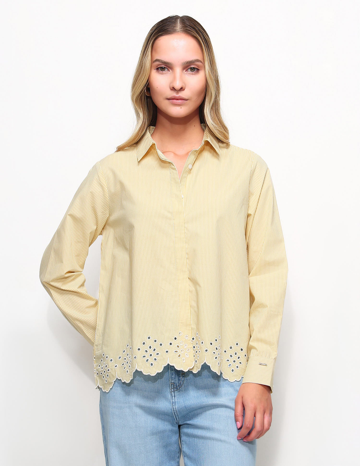 Striped Shirt With Schiffli Border Yellow - U.S. Polo Assn. India | Large