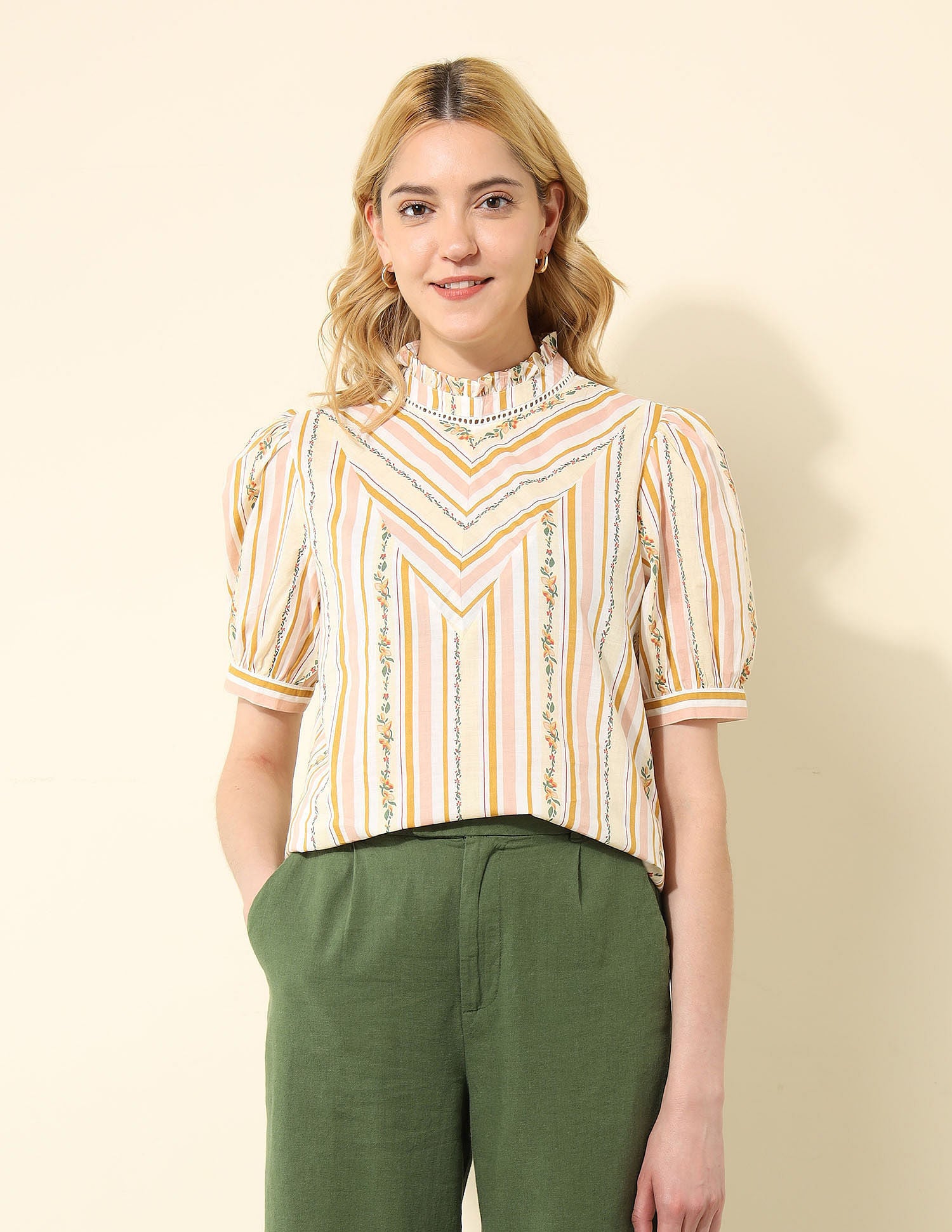 Ruffle Neck Striped Top Multi-colour - U.S. Polo Assn. India | Large