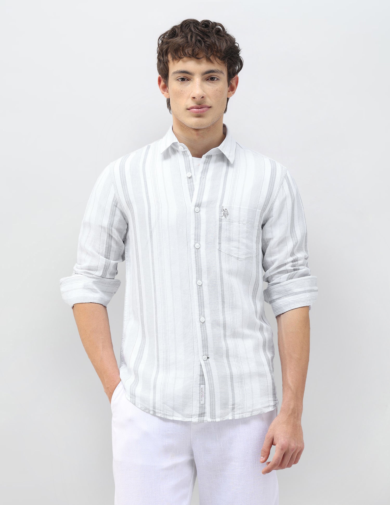 Casa De Campo Vertical Striped Shirt Light Grey - U.S. Polo Assn. India | Large