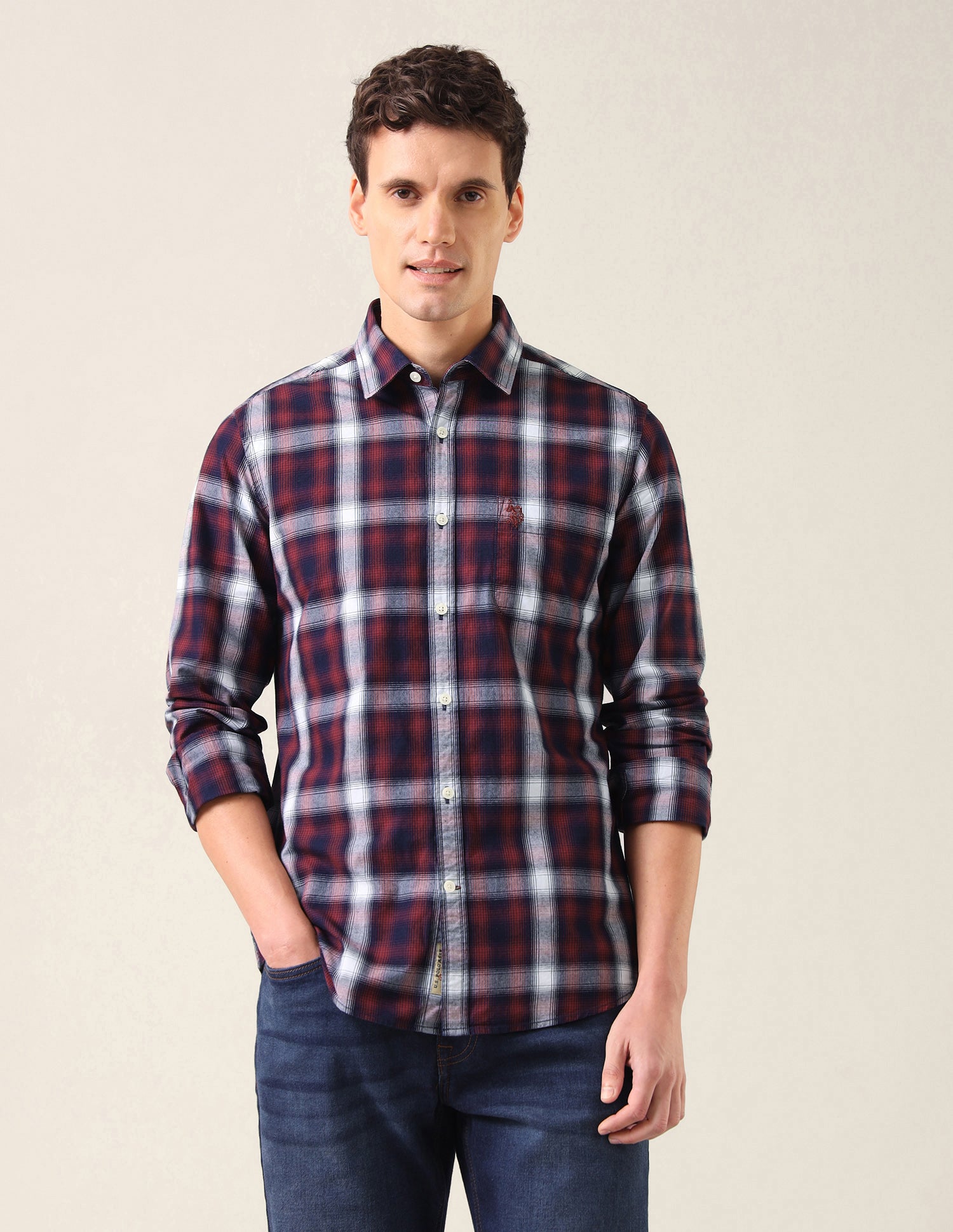 Plaid Checked Twill Shirt Red - U.S. Polo Assn. India | Large