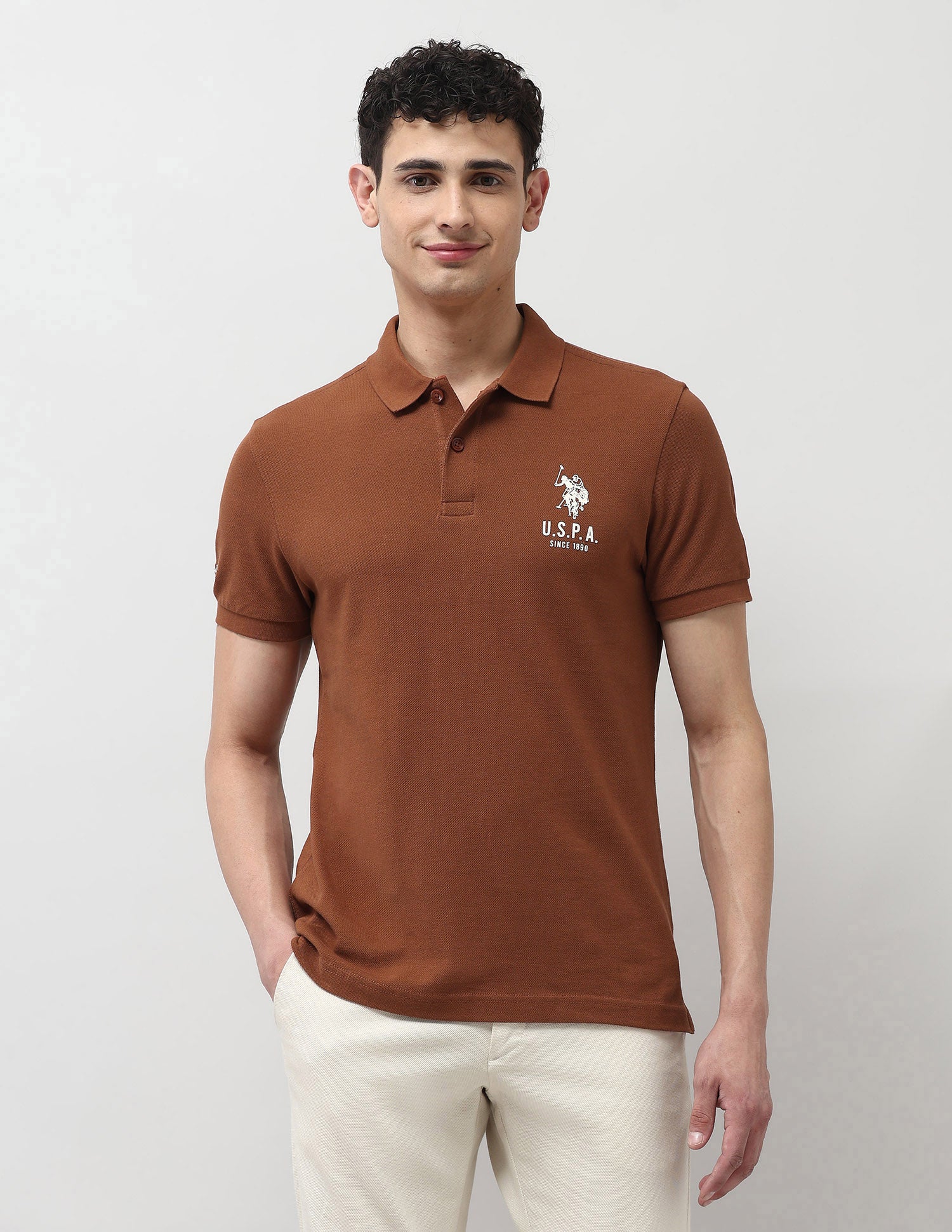 Pure Cotton Solid Polo Shirt Rust - U.S. Polo Assn. India | Large