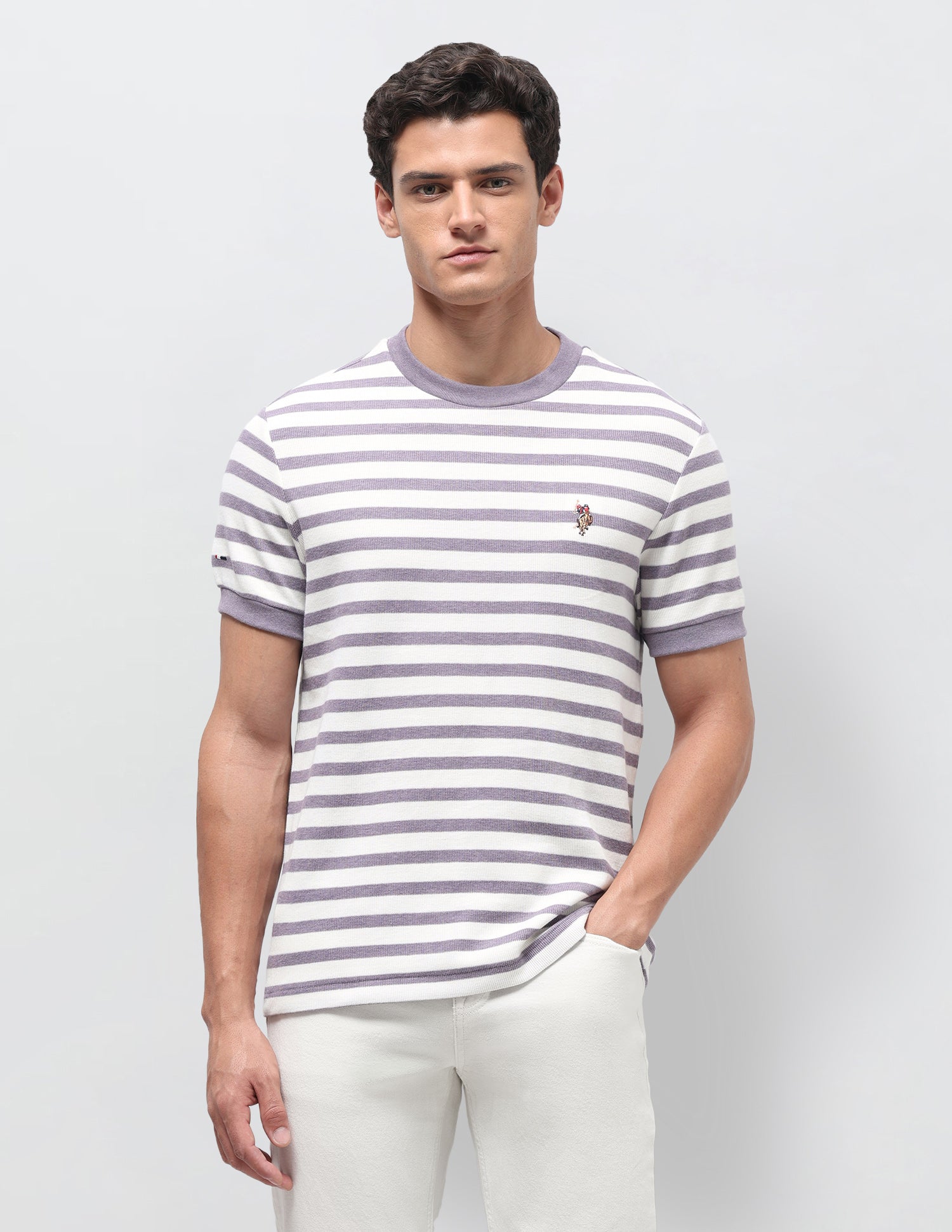 Horizontal Striped Slim Fit T-Shirt Lavender - U.S. Polo Assn. India | Large