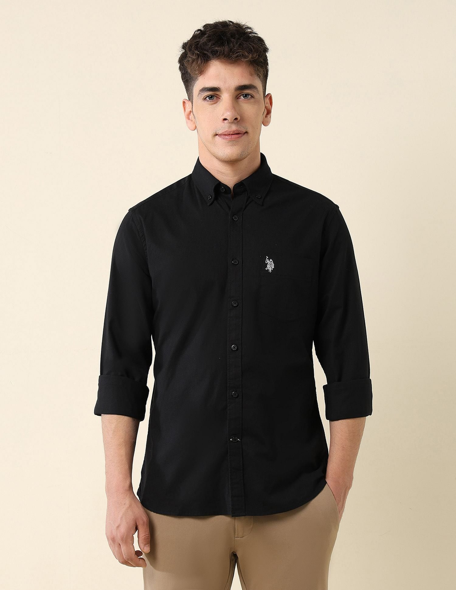 Oxford Stretch Button Down Shirt Black - U.S. Polo Assn. India | Large