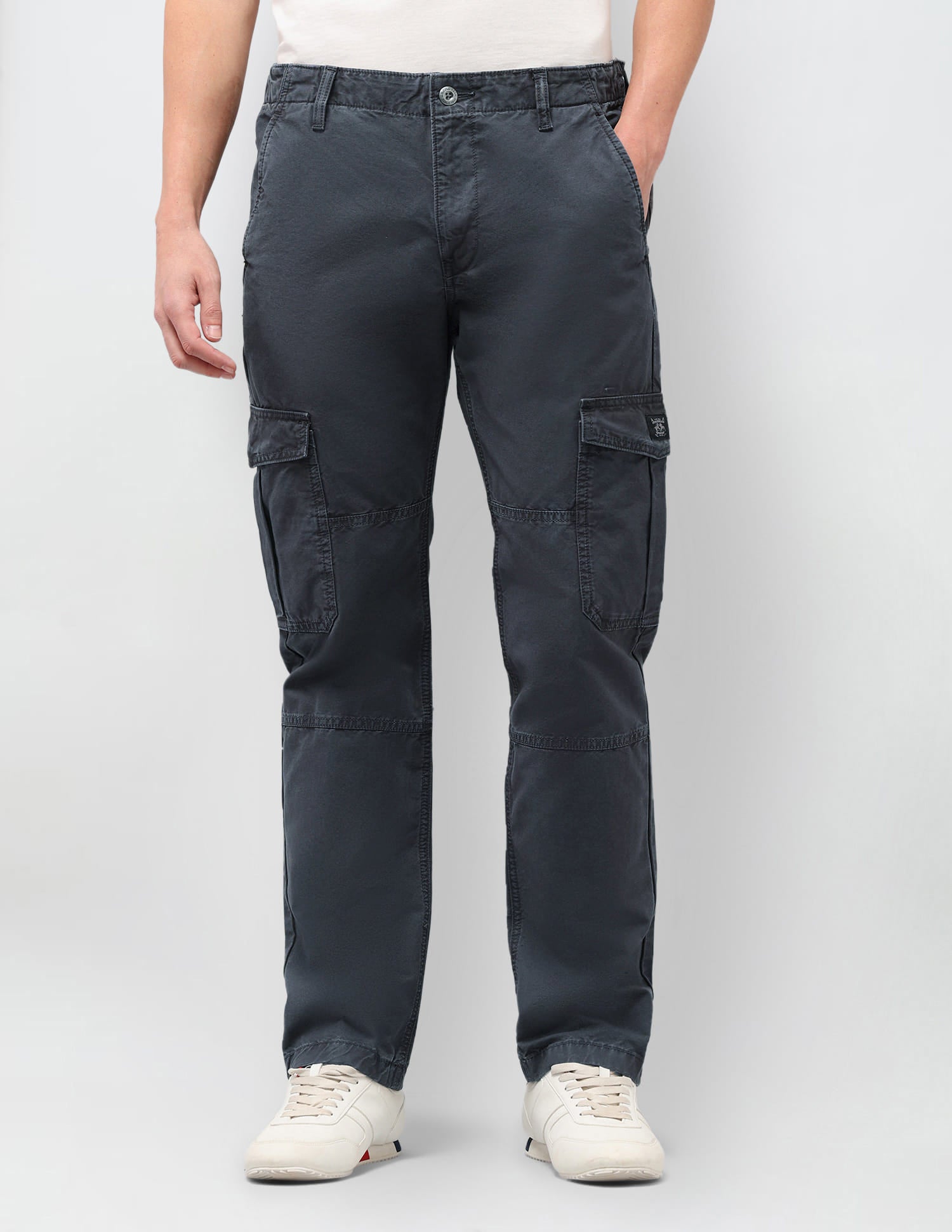 Solid Straight Fit Trousers Grey - U.S. Polo Assn. India | Large