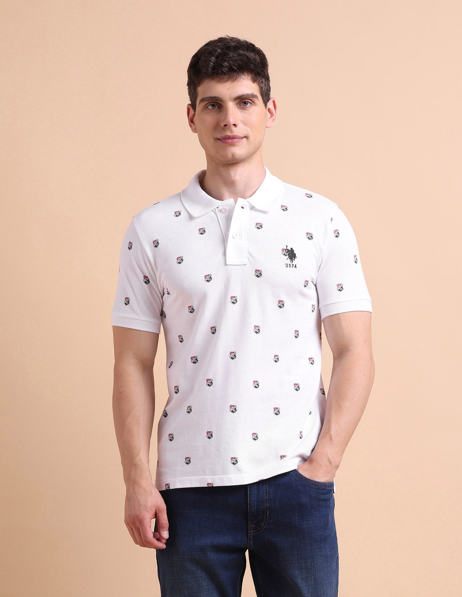 Shield Print Polo Shirt White - U.S. POLO ASSN. | Large