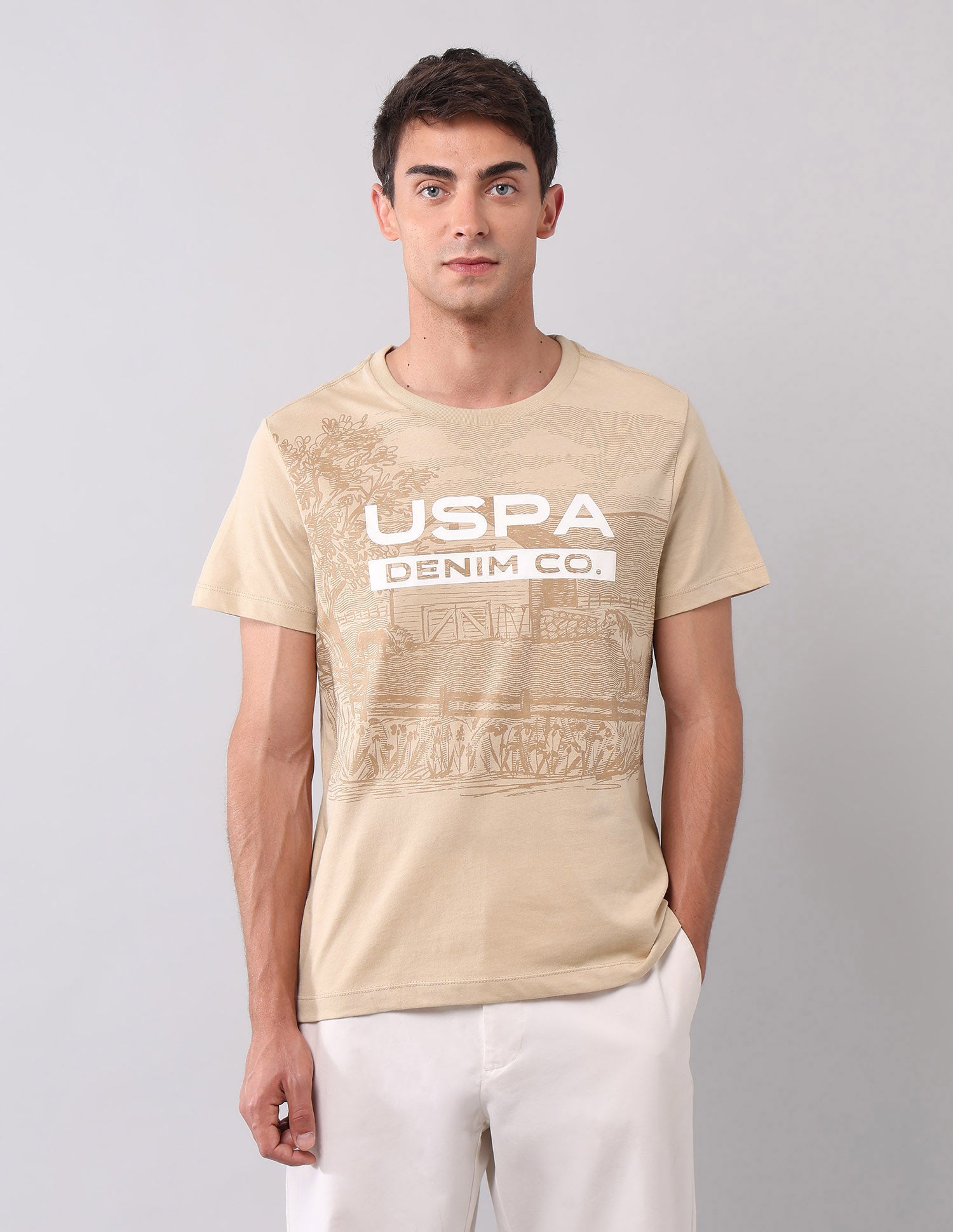 Pure Cotton Brand Printed T-Shirt Beige - U.S. Polo Assn. India | Large