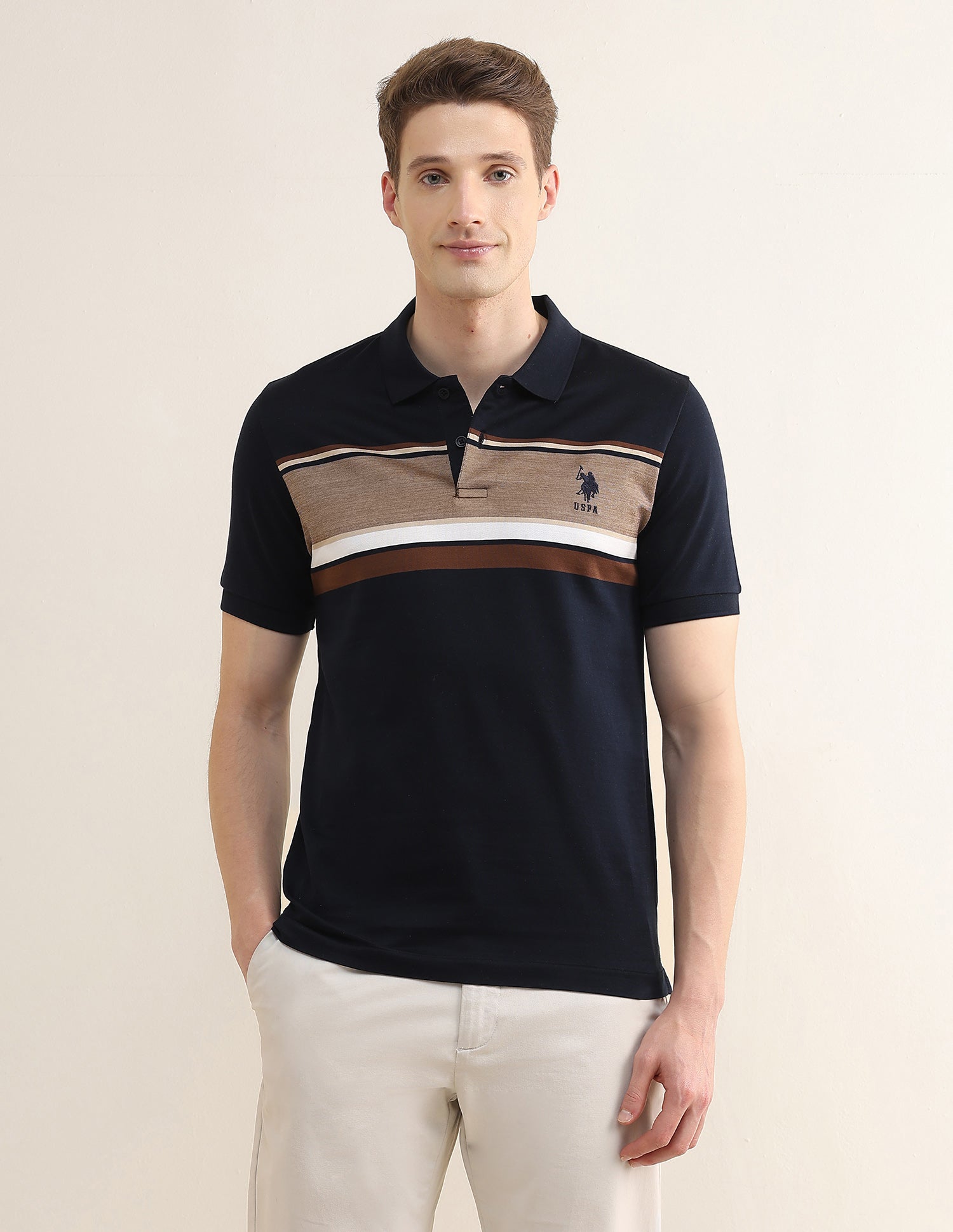 Colourblocked Slim Fit Polo Shirt Navy - U.S. Polo Assn. India | Large