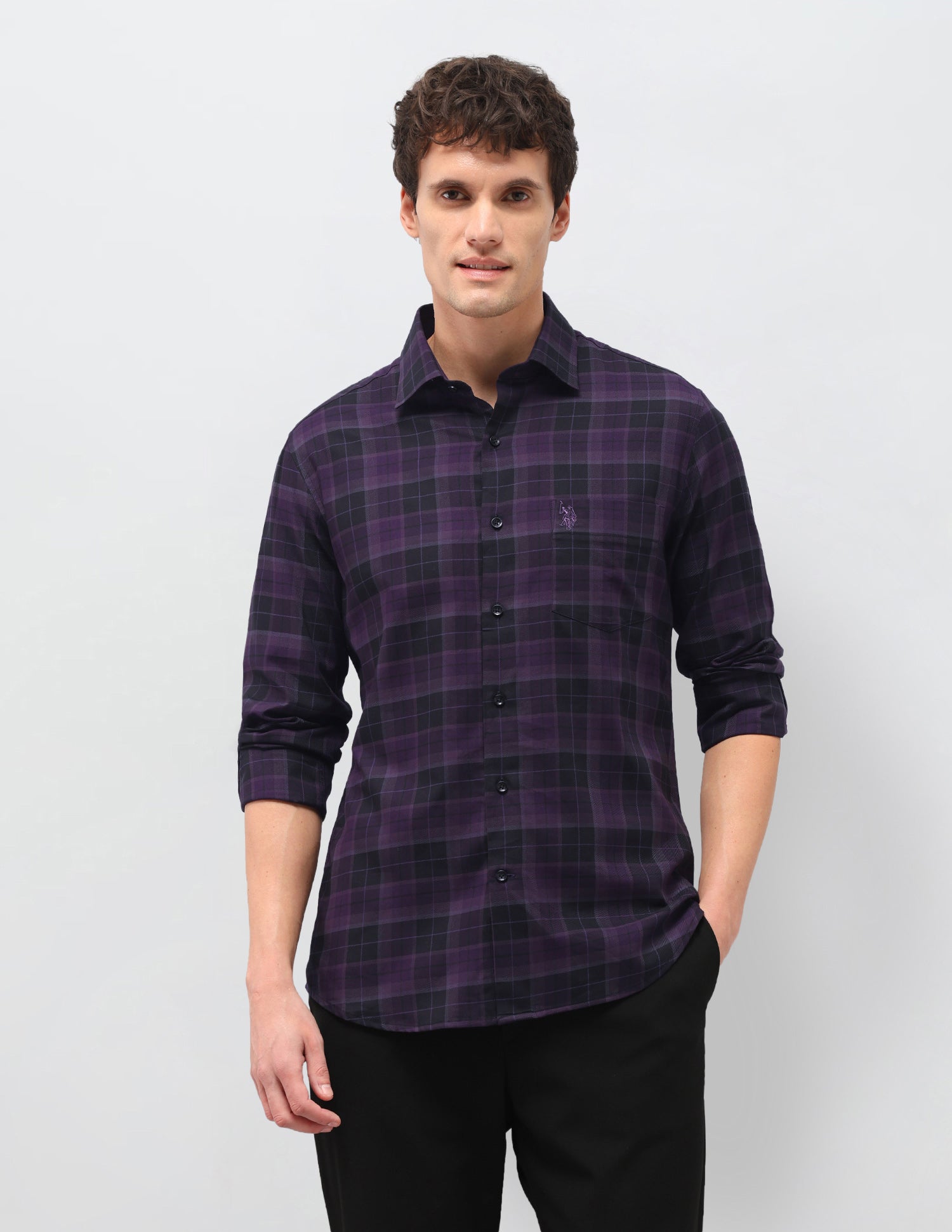 Tartan Checked Twill Shirt Dark Purple - U.S. Polo Assn. India | Large