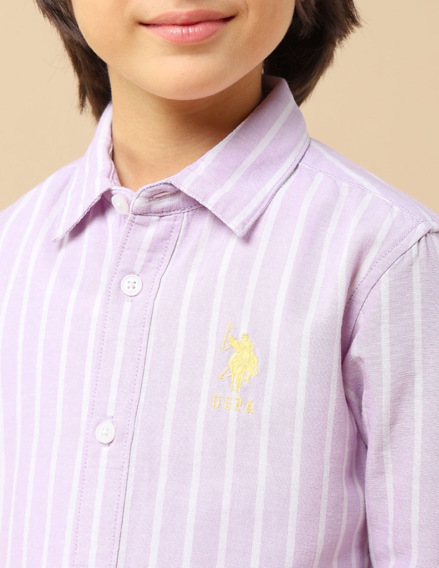 Boys Vertical Striped Dobby Shirt Lilac - U.S. POLO ASSN. | Large