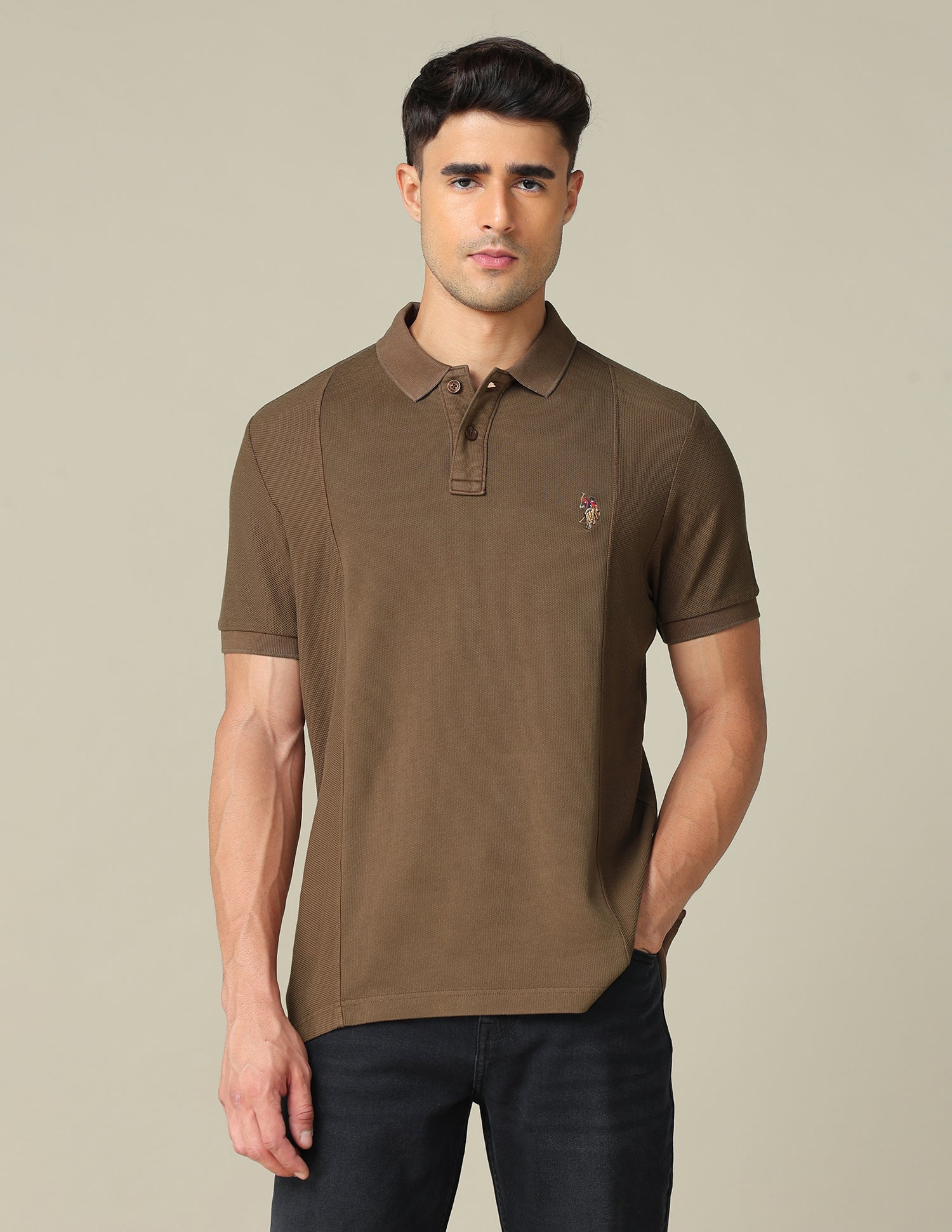 Pure Cotton Muscle Fit Polo Shirt Light Brown - U.S. POLO ASSN. | Large