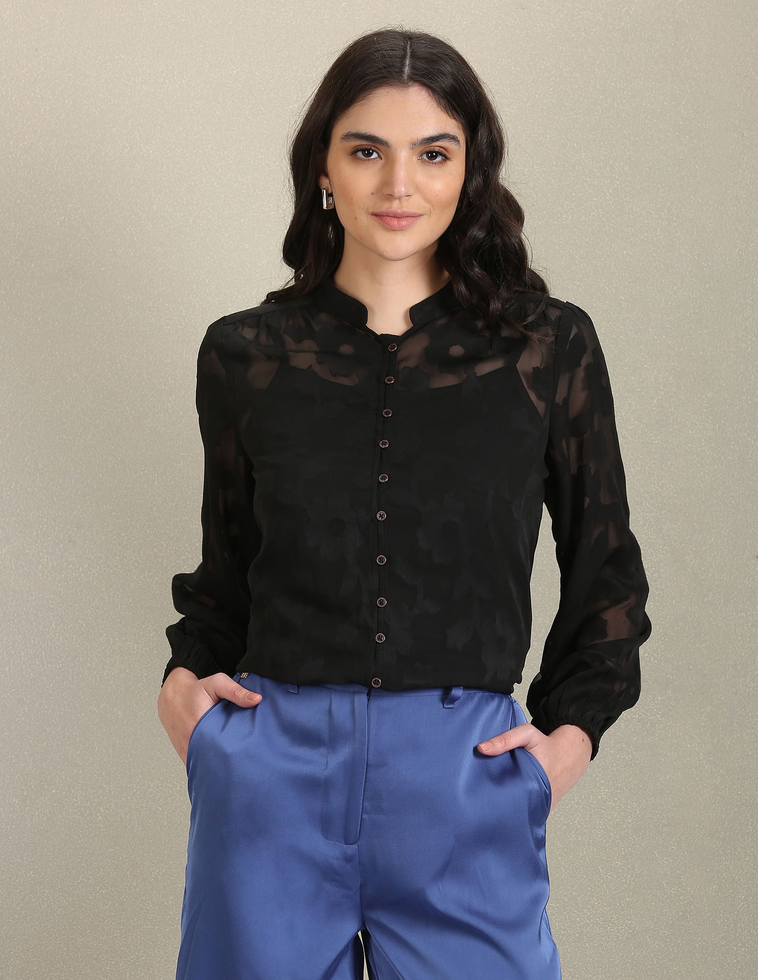 Mandarin Collar Lace Shirt Black - U.S. POLO ASSN. | Large