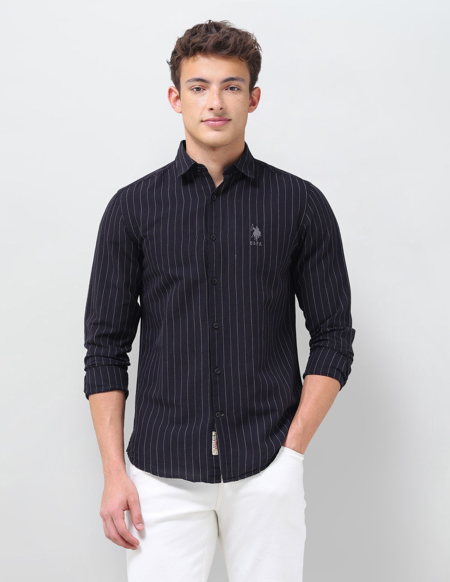 Vertical Striped Regular Fit Shirt Black - U.S. Polo Assn. India | Large