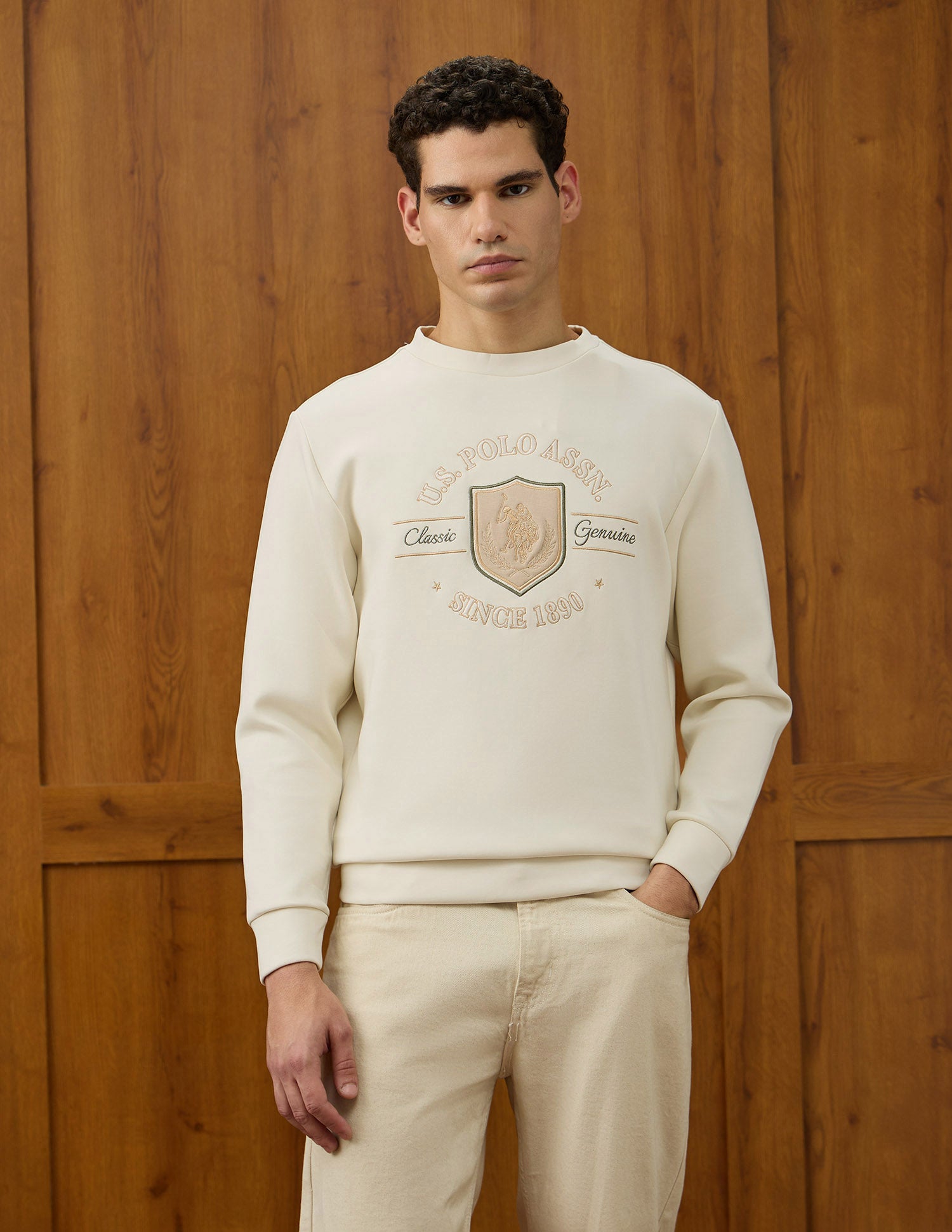 Regular Fit Equestrian Aisle Theater Sweatshirt Off White - U.S. POLO ASSN. | Large