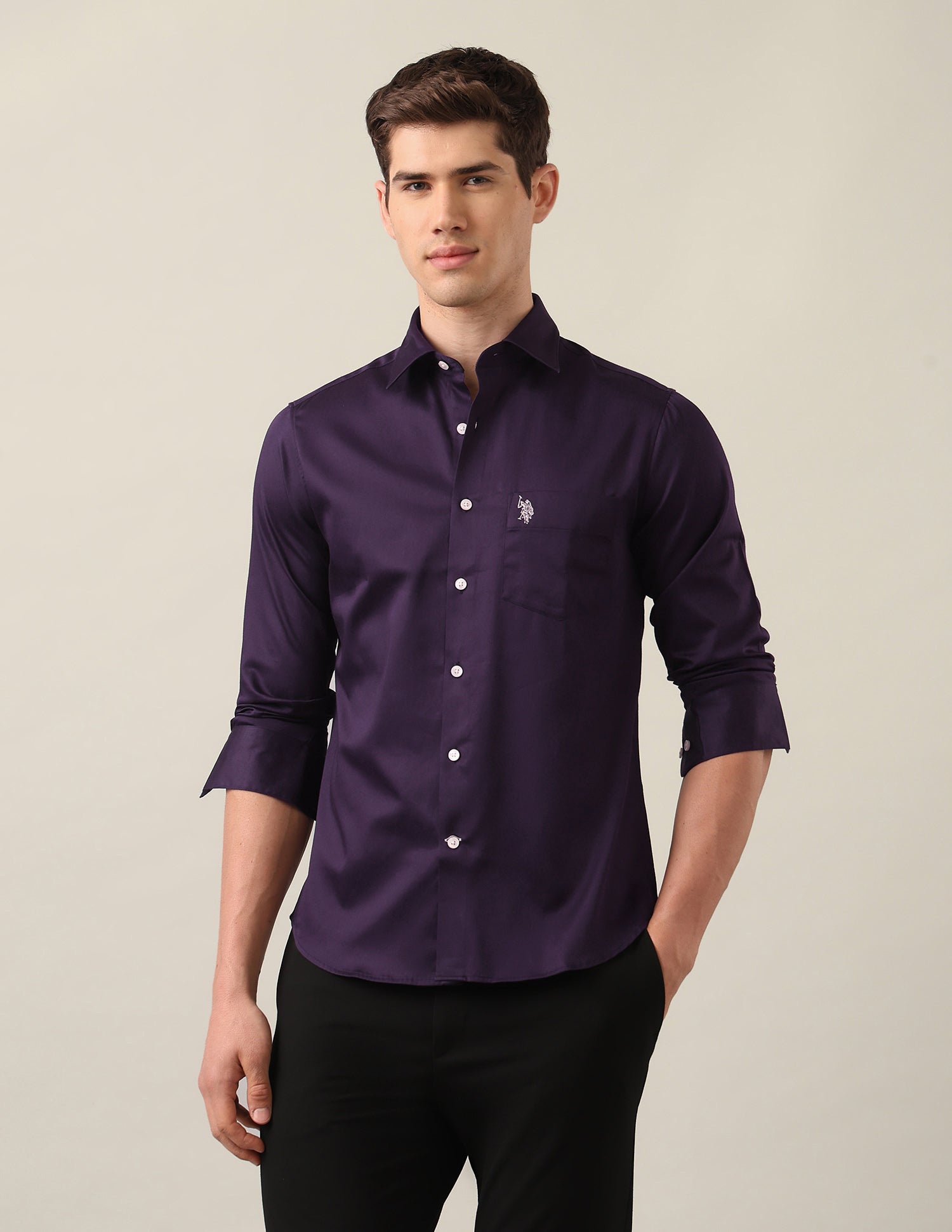Satin Tailored Fit Shirt Wine - U.S. Polo Assn. India | Large