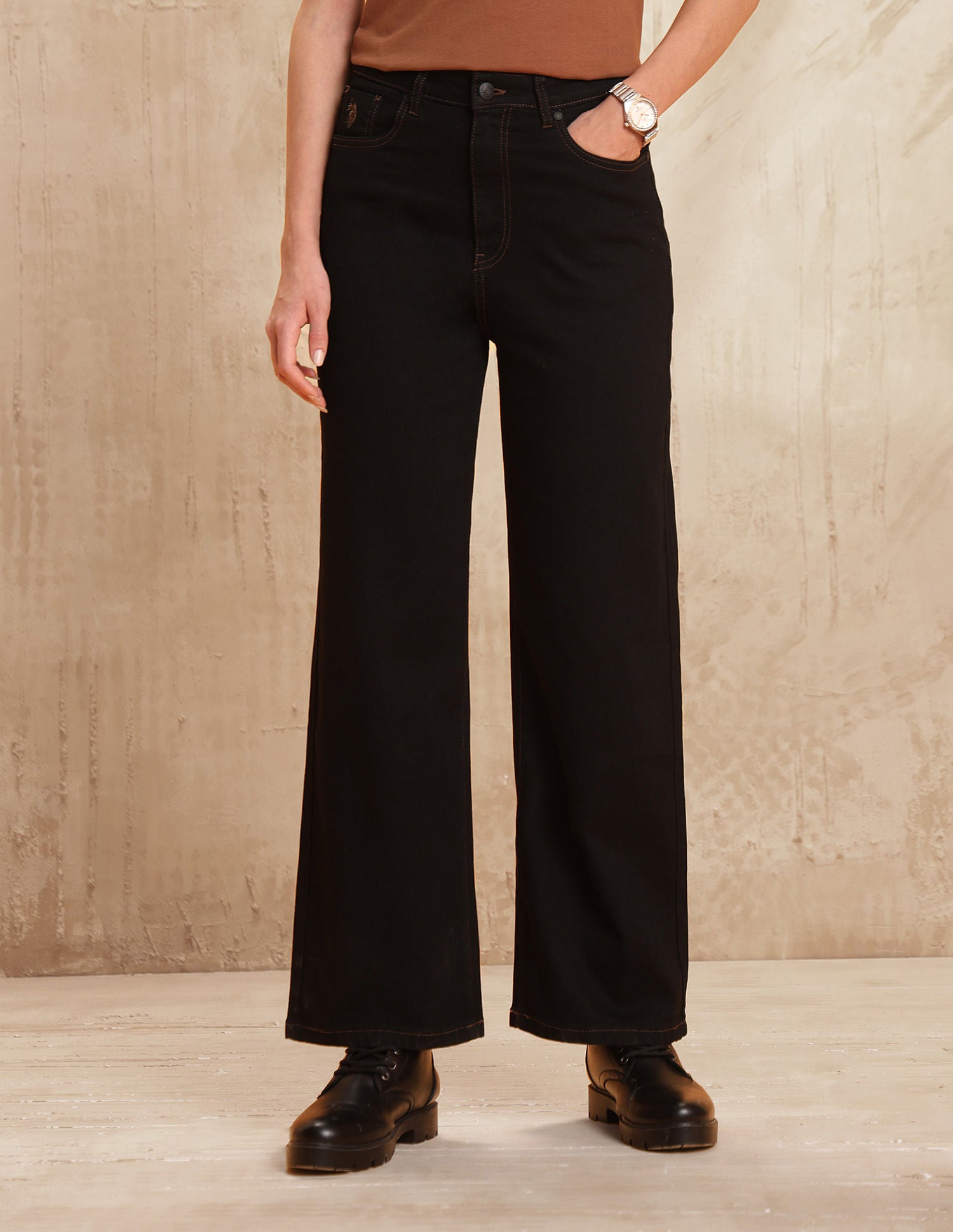 High Rise Wide Leg Jeans Rinse Black - U.S. POLO ASSN. | Large