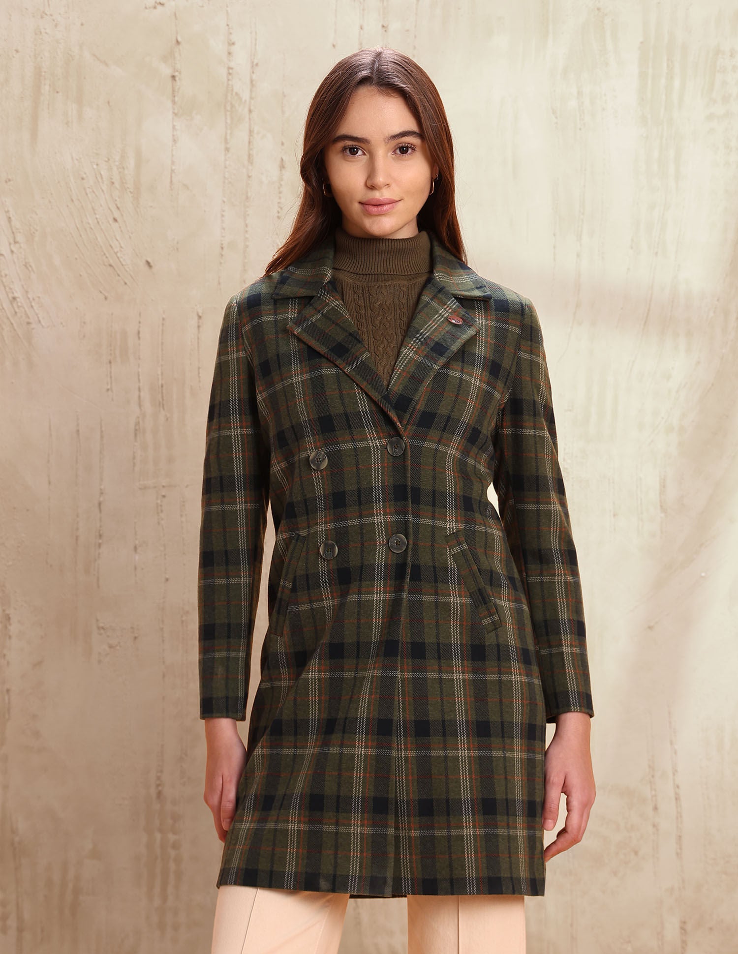 Checked Regular Fit Notch Lapel Overcoat Green - U.S. POLO ASSN. | Large