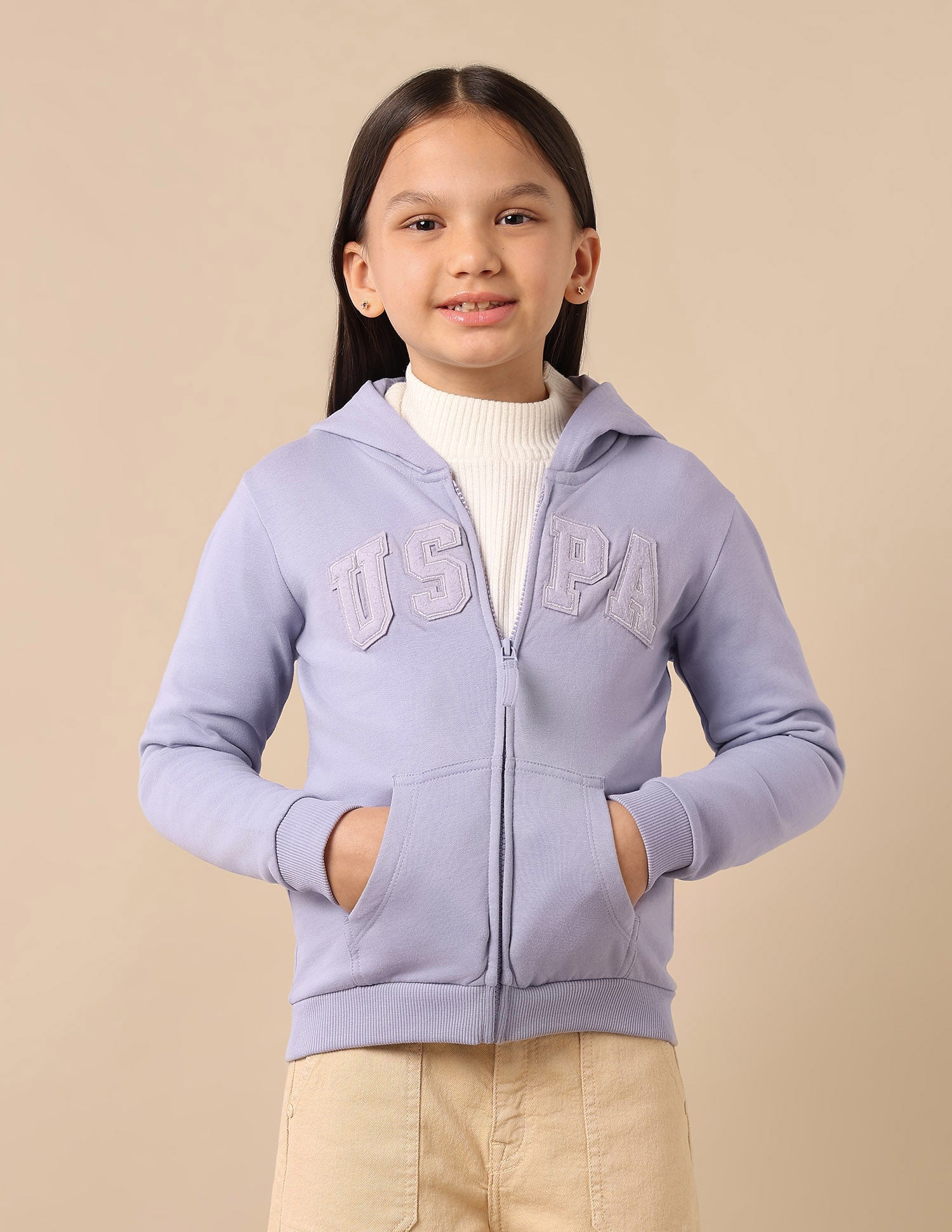 Girls Solid Hood Sweatshirt Light Purple - U.S. POLO ASSN. | Large