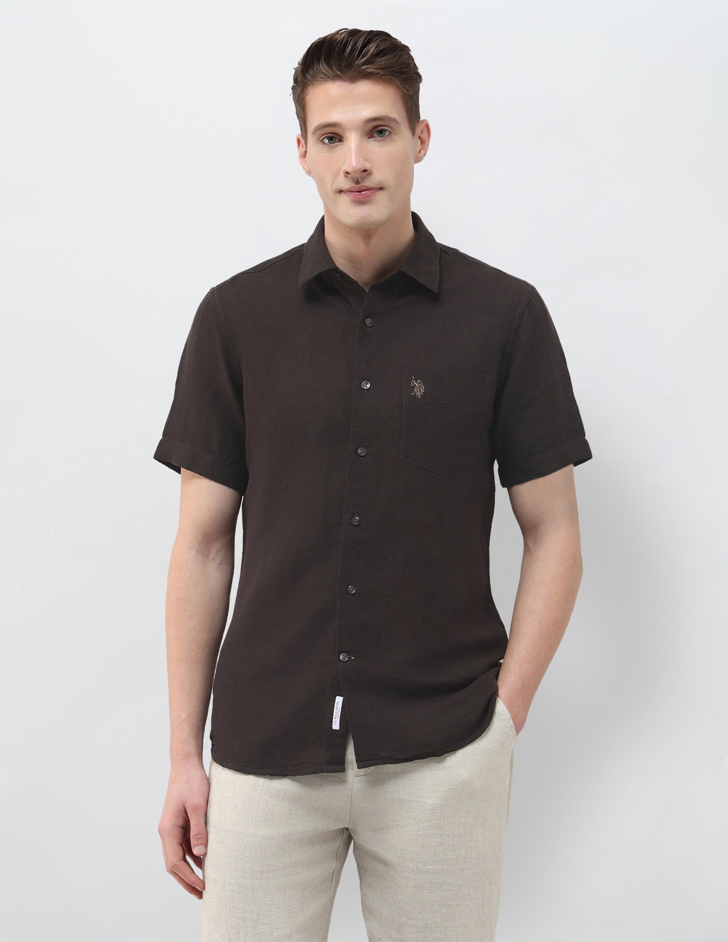Solid Regular Fit Shirt Choco - U.S. Polo Assn. India | Large