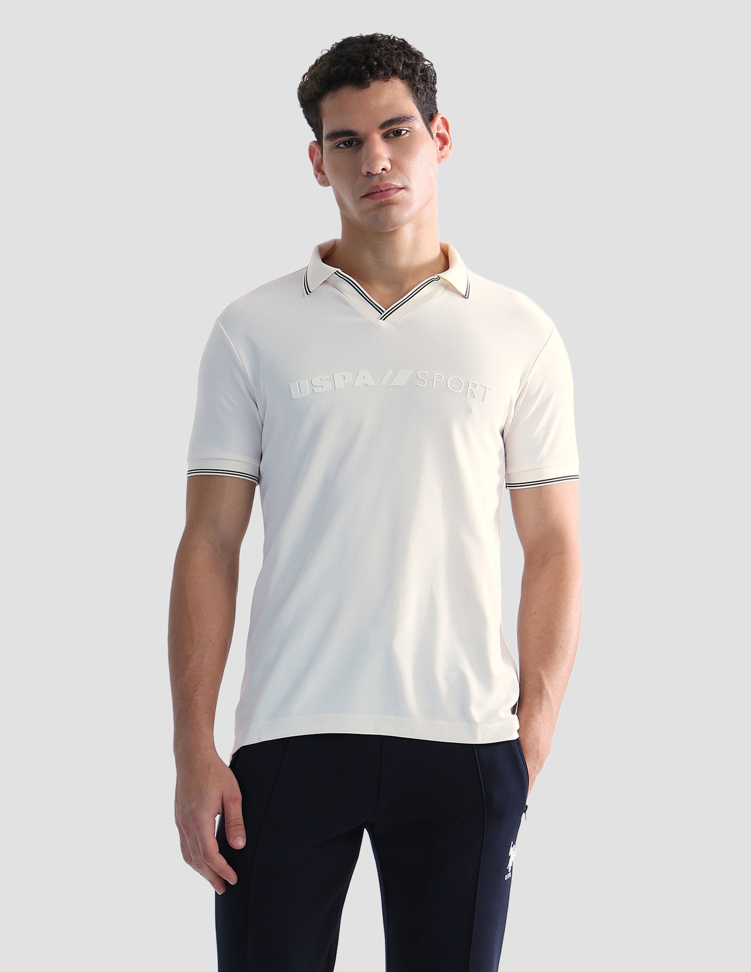 Brand Embossed Regular Fit Active Polo Shirt Off White - U.S. POLO ASSN. | Large