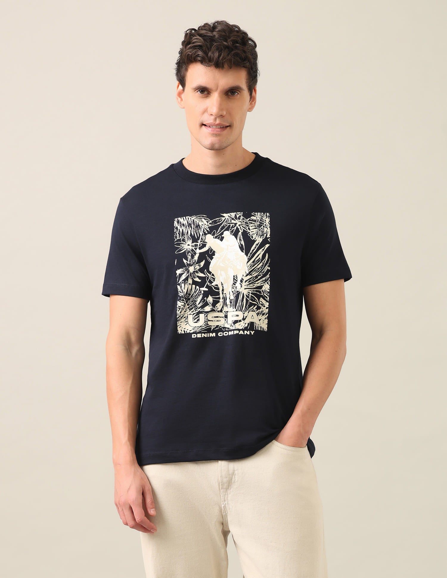 Graphic Brand Printed Regular Fit T-Shirt Navy - U.S. Polo Assn. India | Large