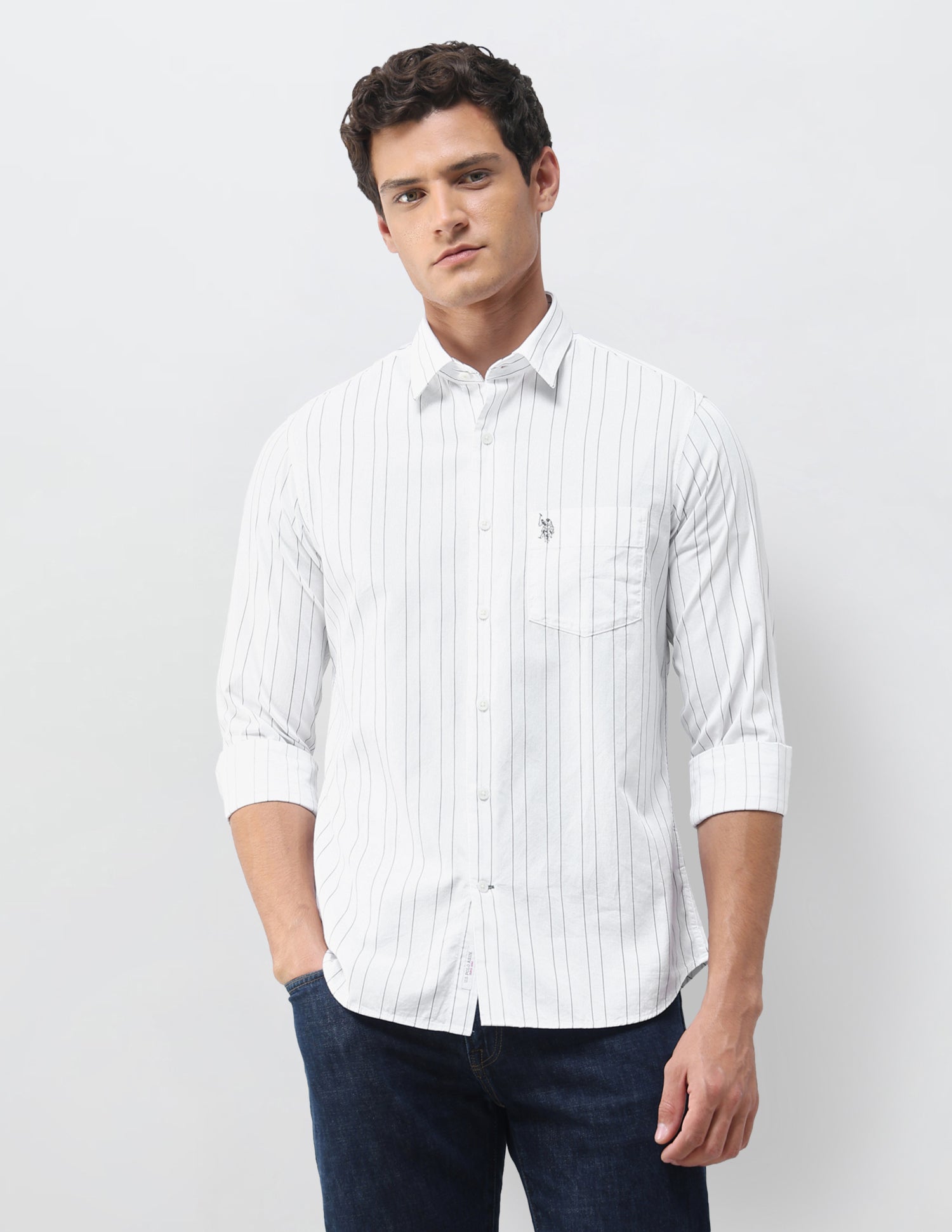 Vertical Striped Regular Fit Shirt White - U.S. Polo Assn. India | Large