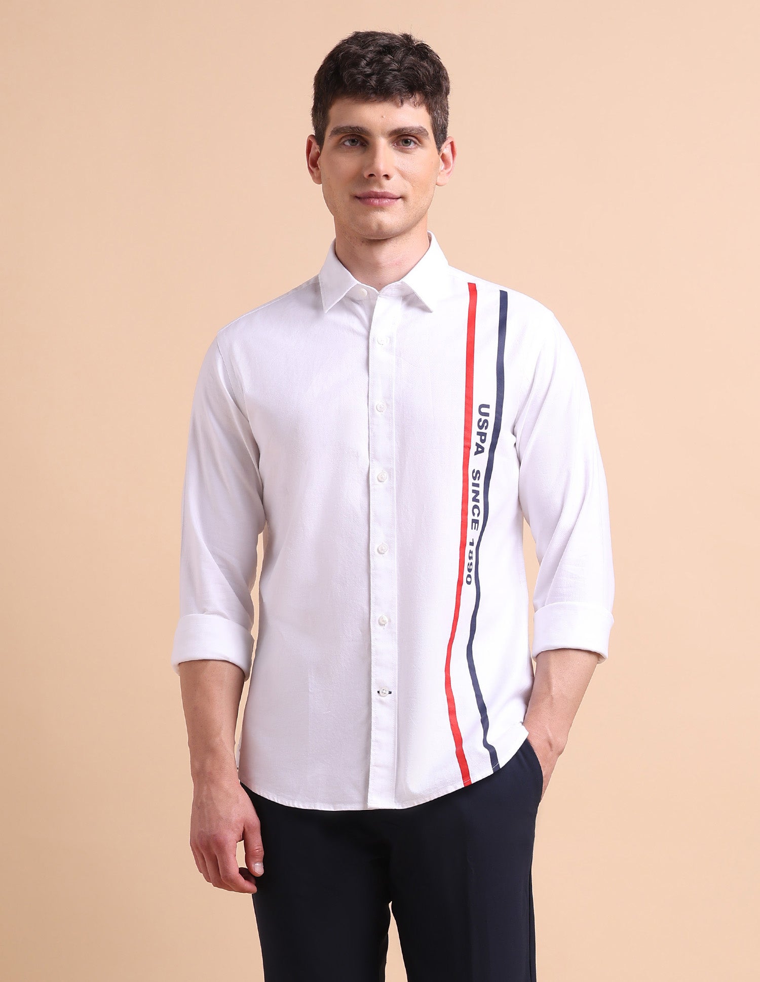 Brand Printed Tailored Fit Oxford Shirt White - U.S. POLO ASSN. | Large