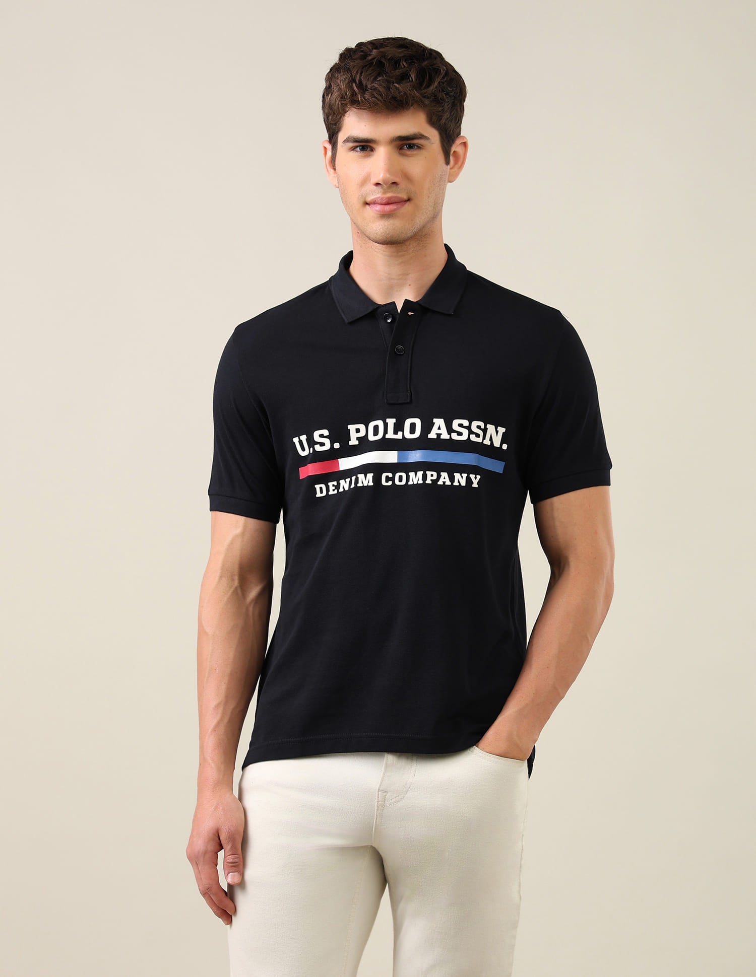 Brand Printed Slim Fit Polo Shirt Blue - U.S. Polo Assn. India | Large