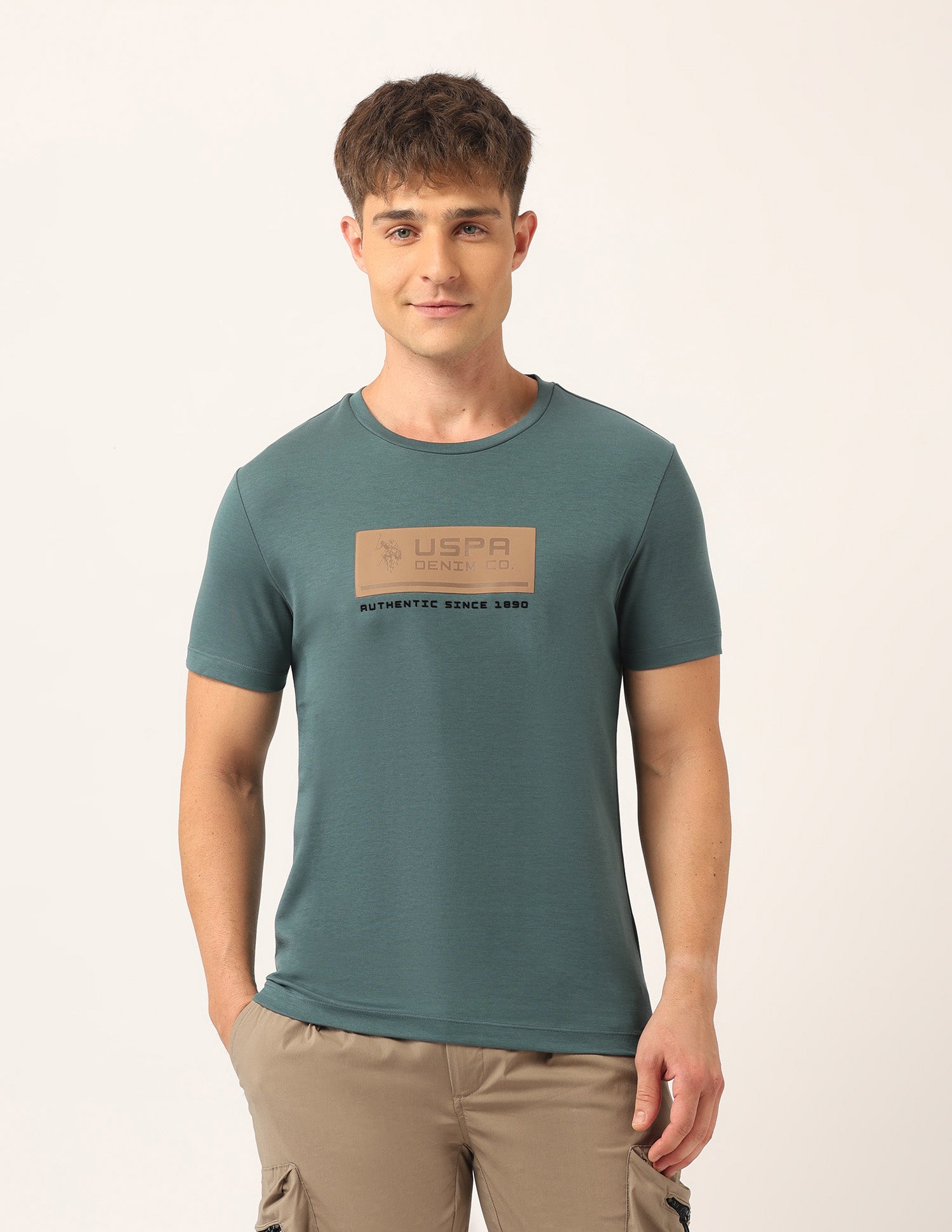 Brand Printed Muscle Fit T-Shirt Dark Green - U.S. Polo Assn. India | Large