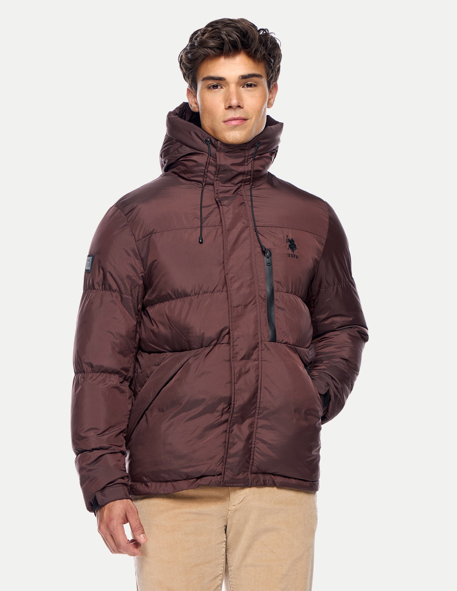 Solid Regular Fit Puffer Jacket Brown - U.S. Polo Assn. India | Large