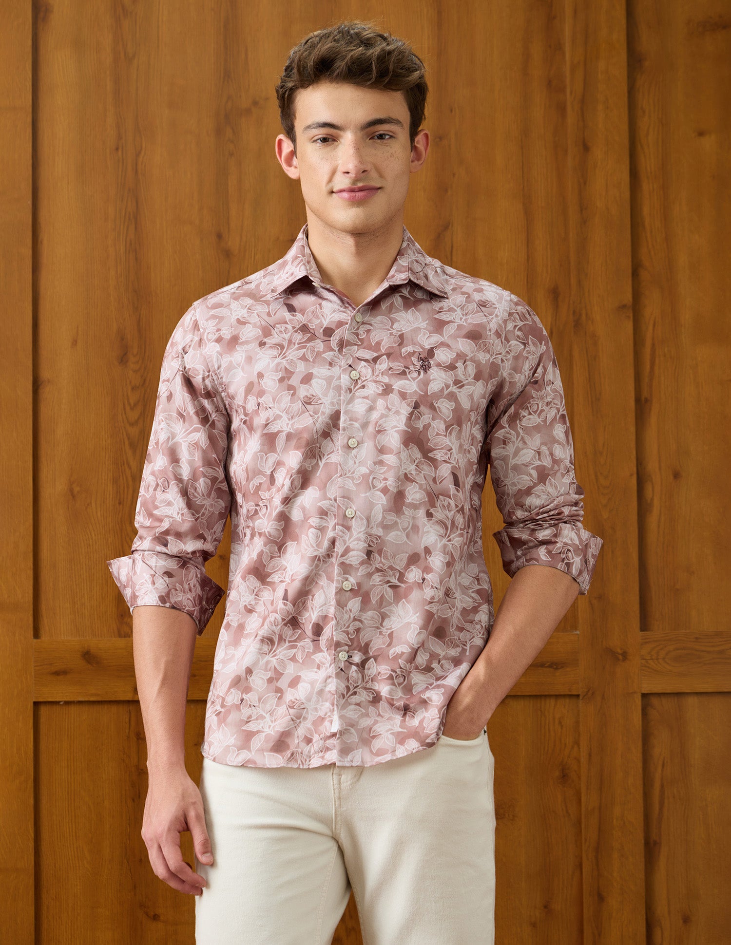 Tropical Printed Satin Shirt Peach - U.S. Polo Assn. India | Large