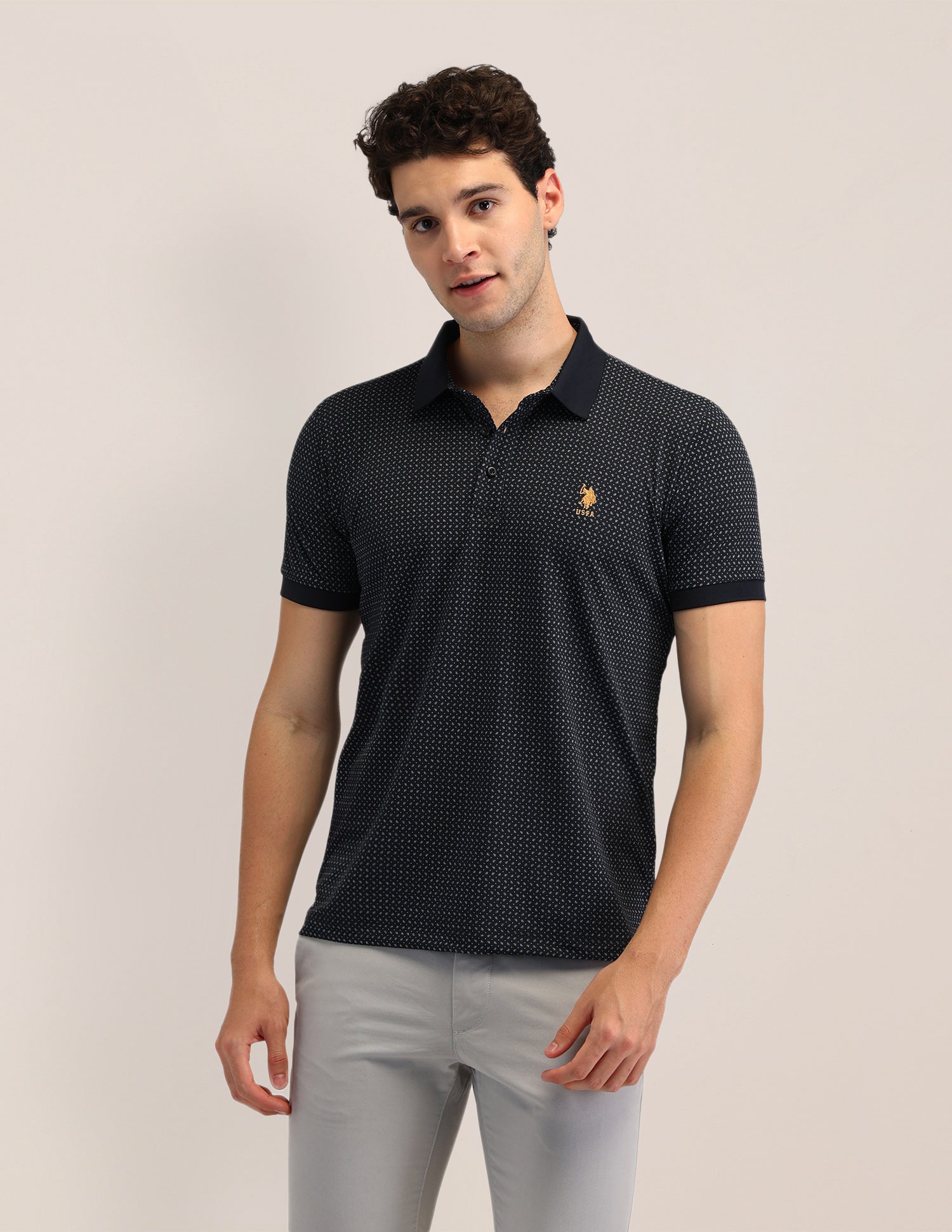 Geometric Printed Slim Fit Polo Shirt Navy - U.S. Polo Assn. India | Large