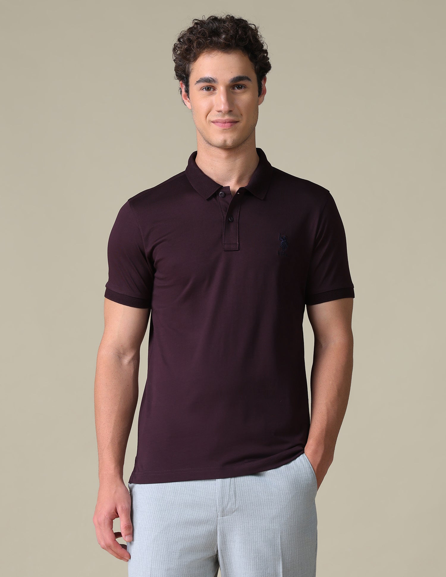Regular Fit Solid Polo Shirt Purple - U.S. Polo Assn. India | Large