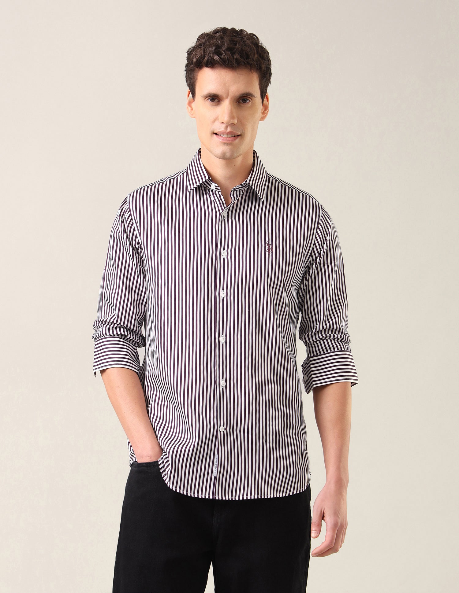 Vertical Striped Satin Shirt Dark Purple - U.S. Polo Assn. India | Large