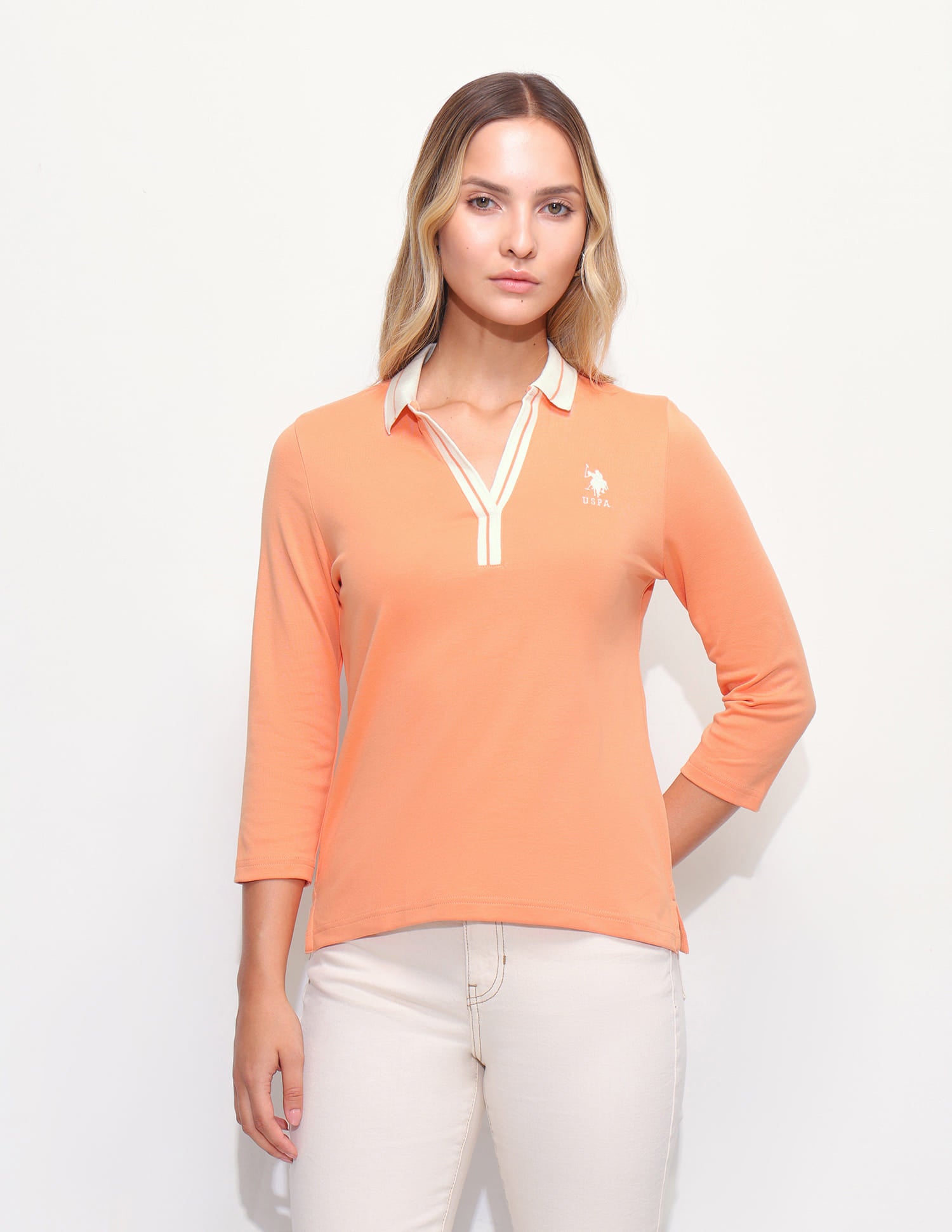 Contrast Collar Regular Fit Polo Shirt Orange - U.S. Polo Assn. India | Large