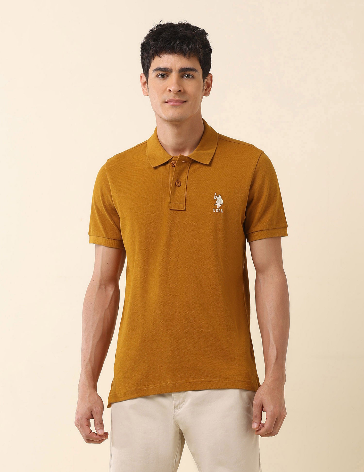 Slim Fit Pure Cotton Polo Shirt Mustard - U.S. Polo Assn. India | Large
