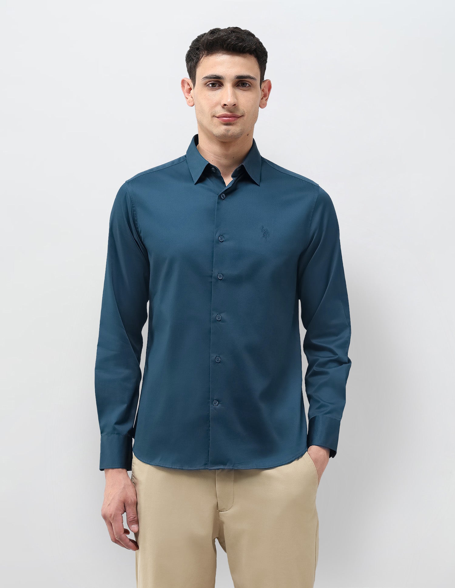 Tailored Fit Solid Shirt Teal - U.S. Polo Assn. India | Large